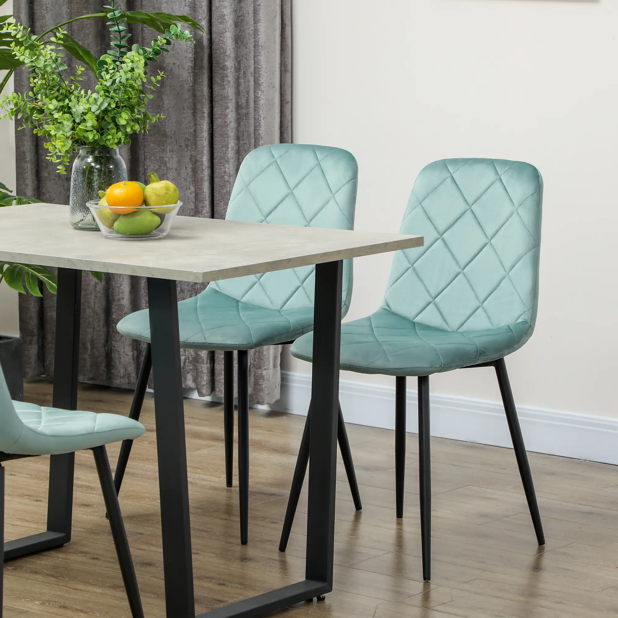 Upholstered Dining Chairs Set of 4, Steel Legs, Modern Kitchen Chair, Green - Image 6
