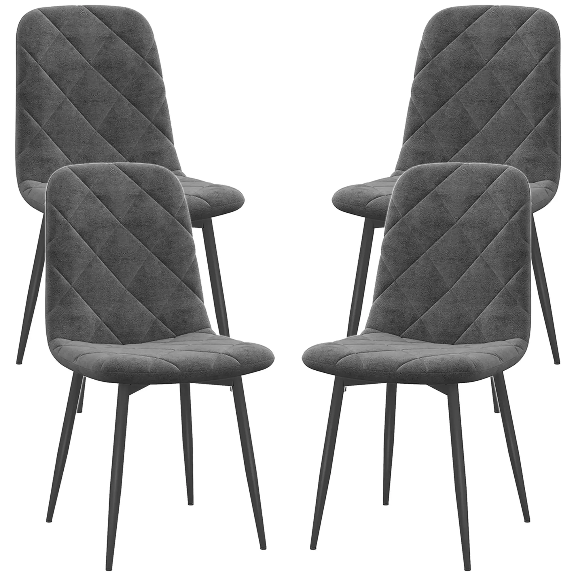 Upholstered Dining Chairs Set of 4, Steel Legs, Modern Kitchen Chairs, Grey