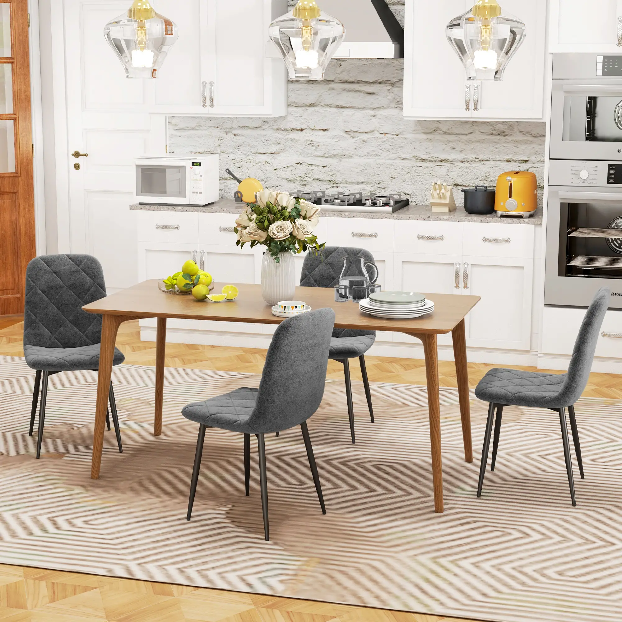 Upholstered Dining Chairs Set of 4, Steel Legs, Modern Kitchen Chairs, Grey - Image 6