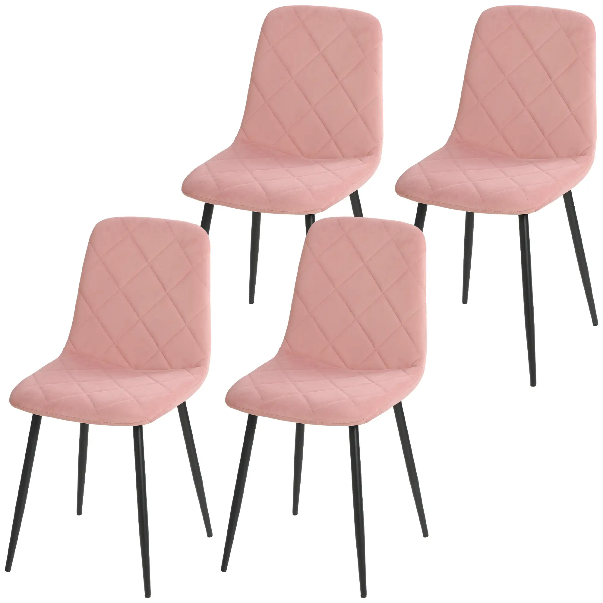 Upholstered Dining Chairs Set of 4, Steel Legs, Modern Kitchen, Pink