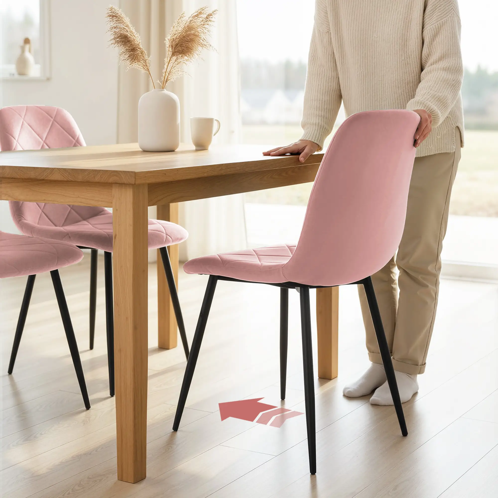 Upholstered Dining Chairs Set of 4, Steel Legs, Modern Kitchen, Pink - Image 10