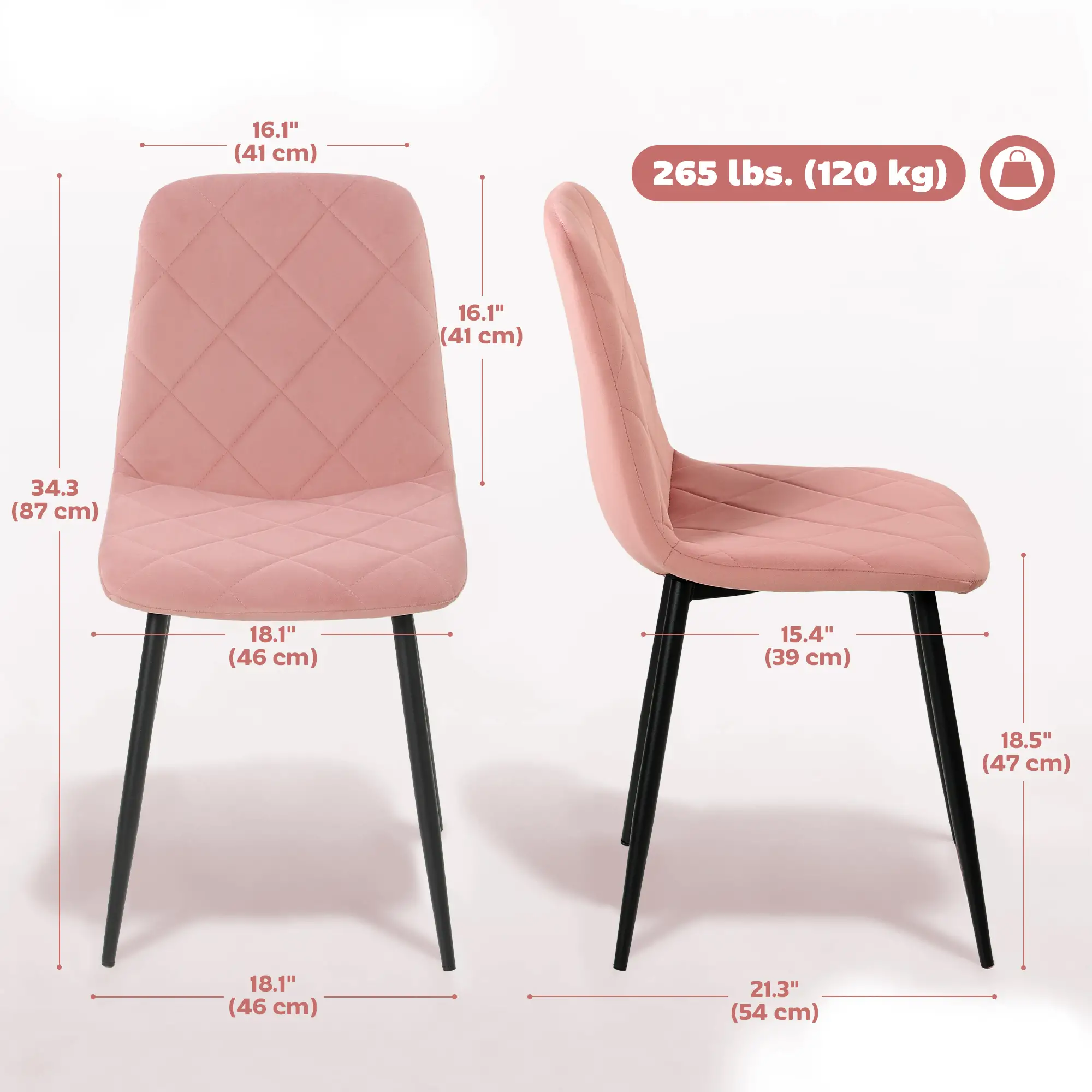 Upholstered Dining Chairs Set of 4, Steel Legs, Modern Kitchen, Pink - Image 3