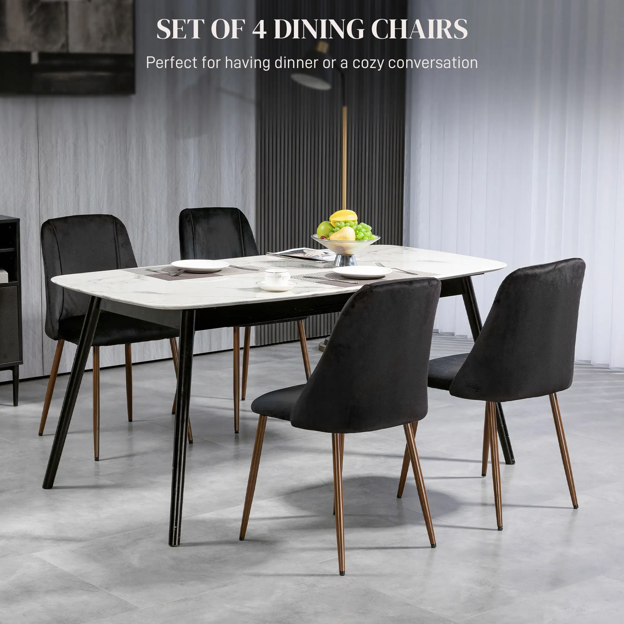 Upholstered Dining Chairs Set of 4, Velvet Accent, Black - Image 4
