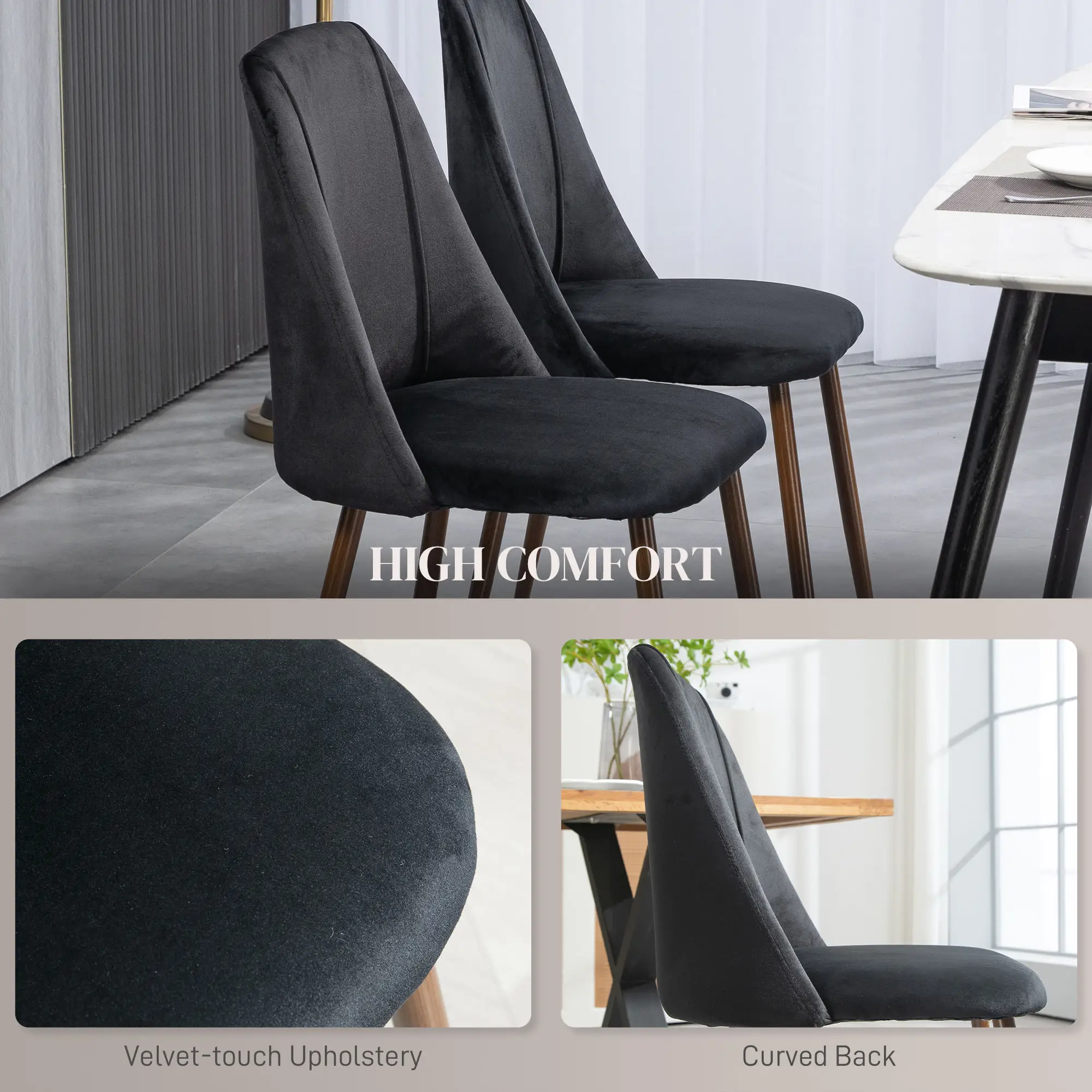 Upholstered Dining Chairs Set of 4, Velvet Accent, Black - Image 5
