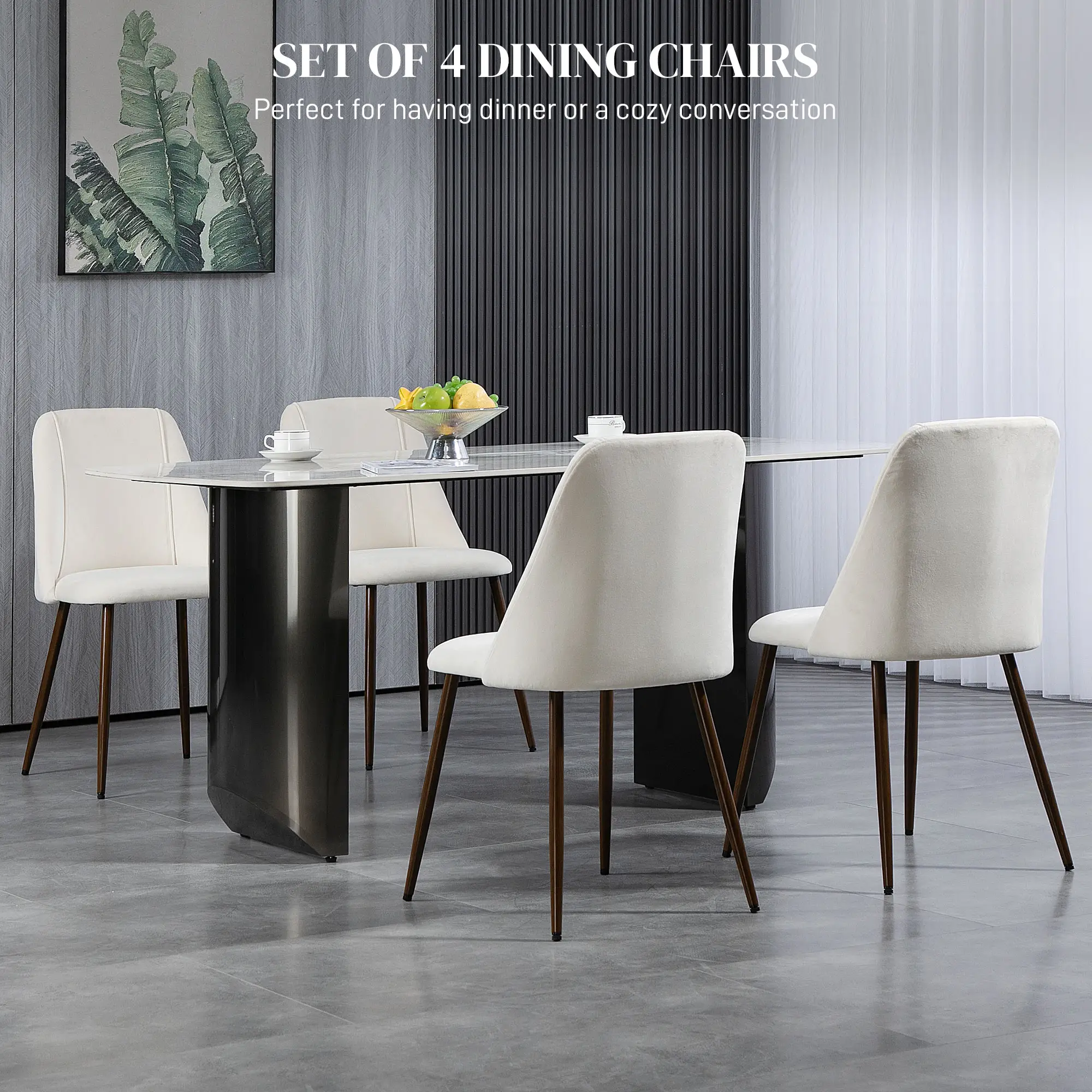 Upholstered Dining Chairs Set of 4, Velvet Accent Chair, Cream White - Image 4