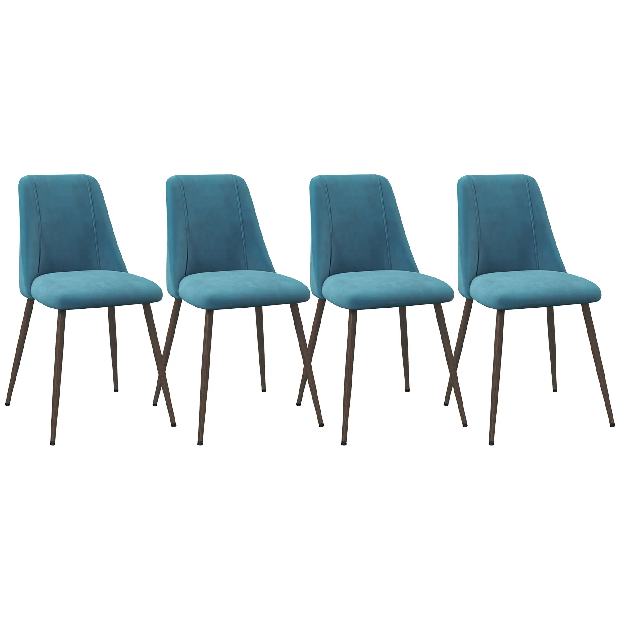 Upholstered Dining Chairs Set of 4, Velvet, Wood-Grain Steel Leg, Blue - Image 11