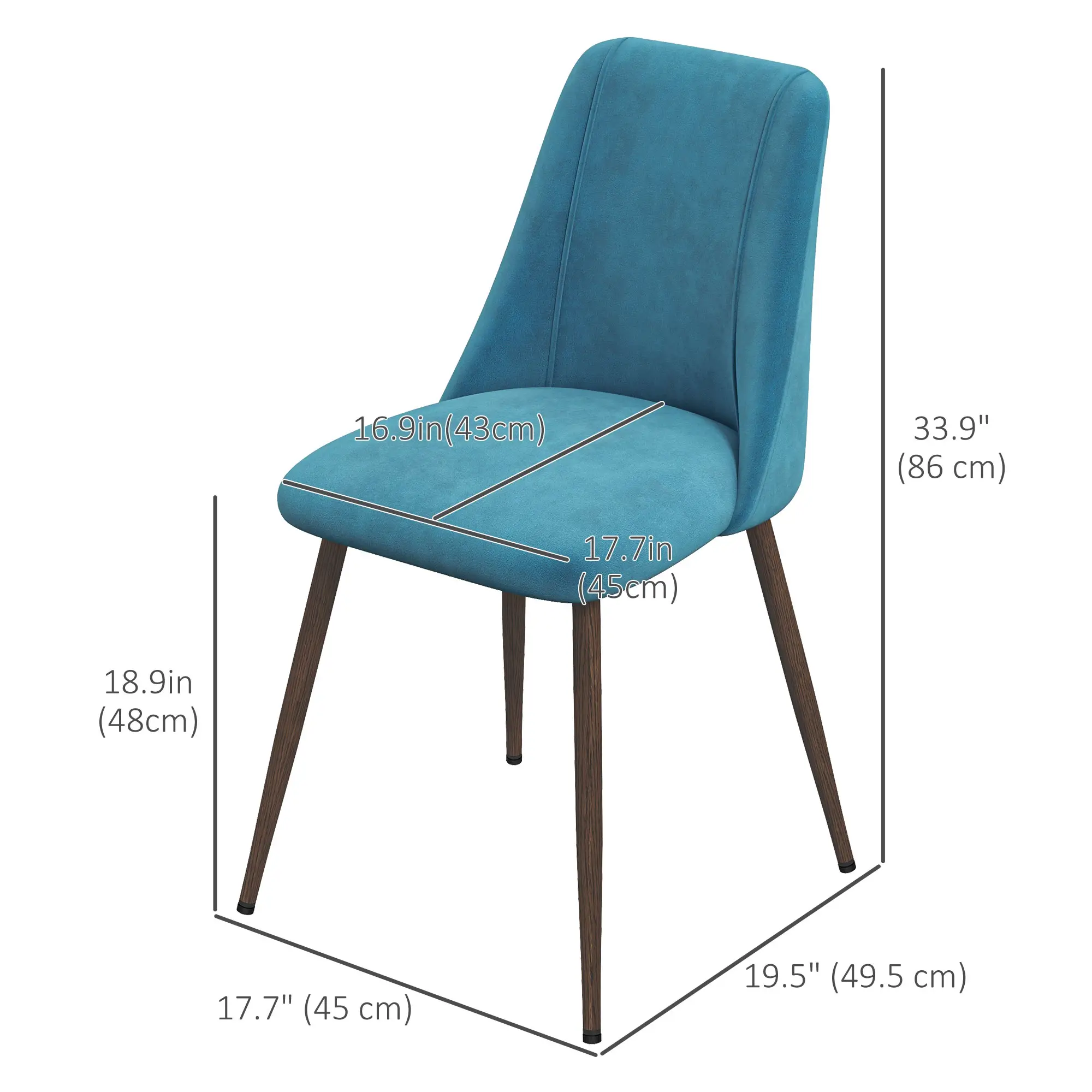 Upholstered Dining Chairs Set of 4, Velvet, Wood-Grain Steel Leg, Blue - Image 3