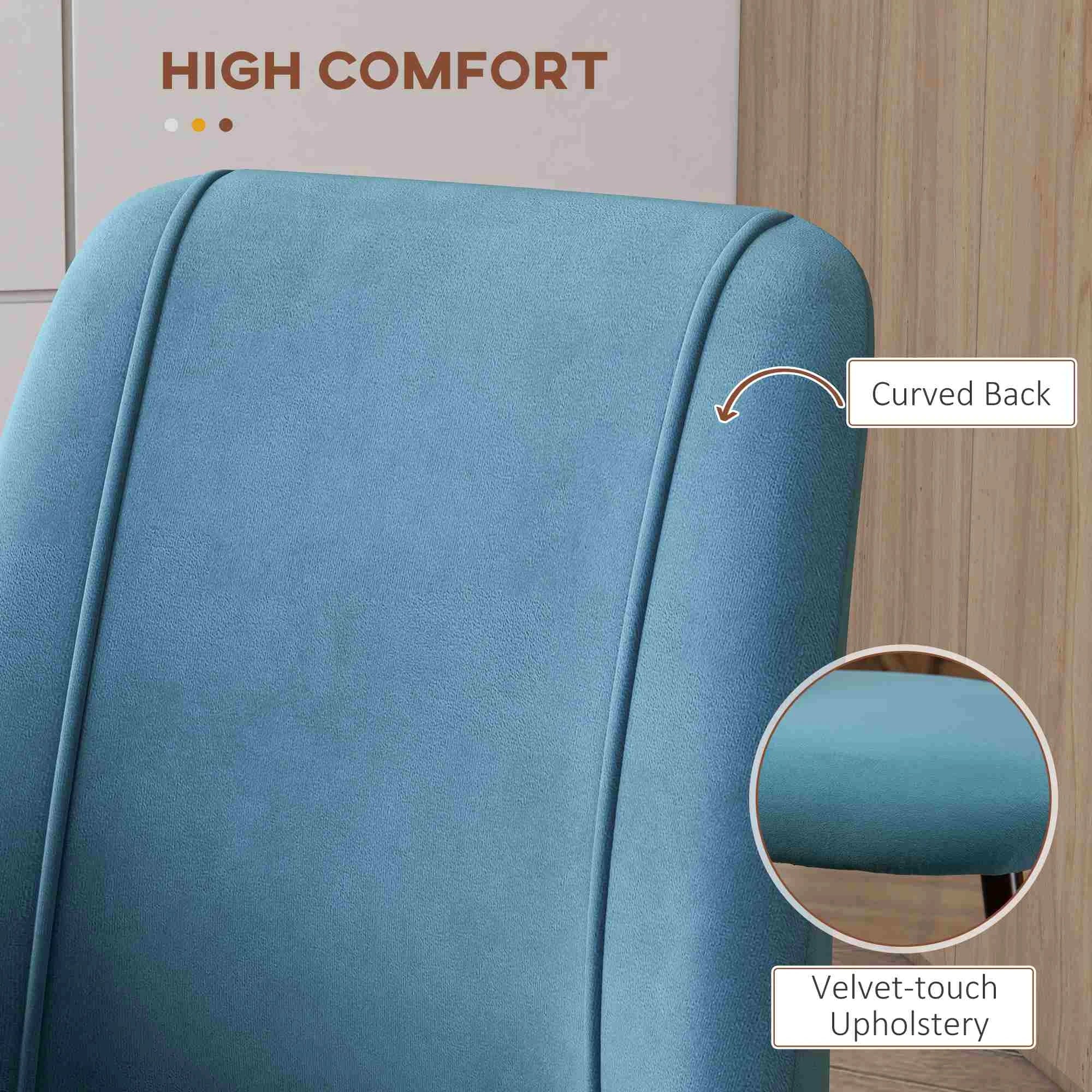 Upholstered Dining Chairs Set of 4, Velvet, Wood-Grain Steel Leg, Blue - Image 5