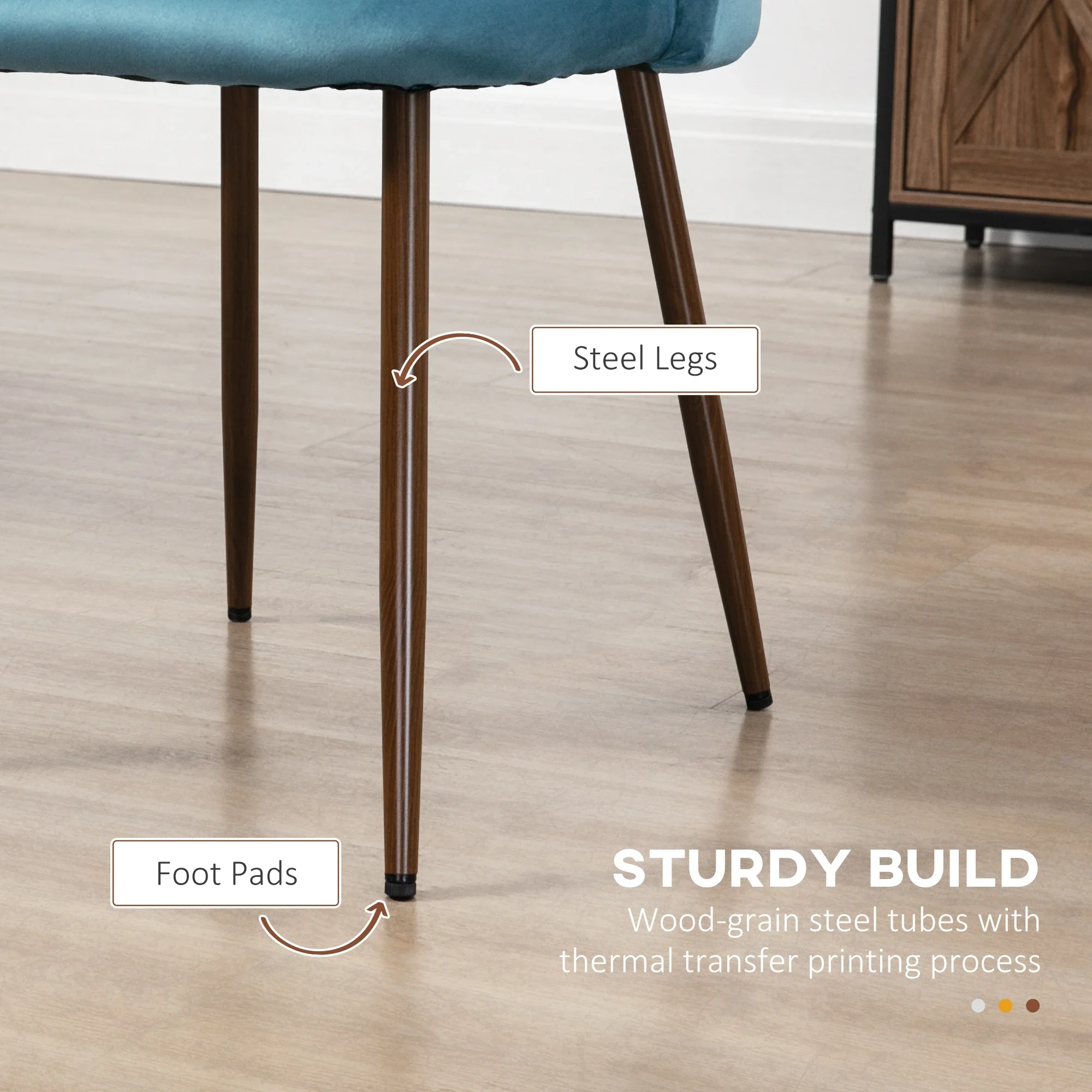 Upholstered Dining Chairs Set of 4, Velvet, Wood-Grain Steel Leg, Blue - Image 6