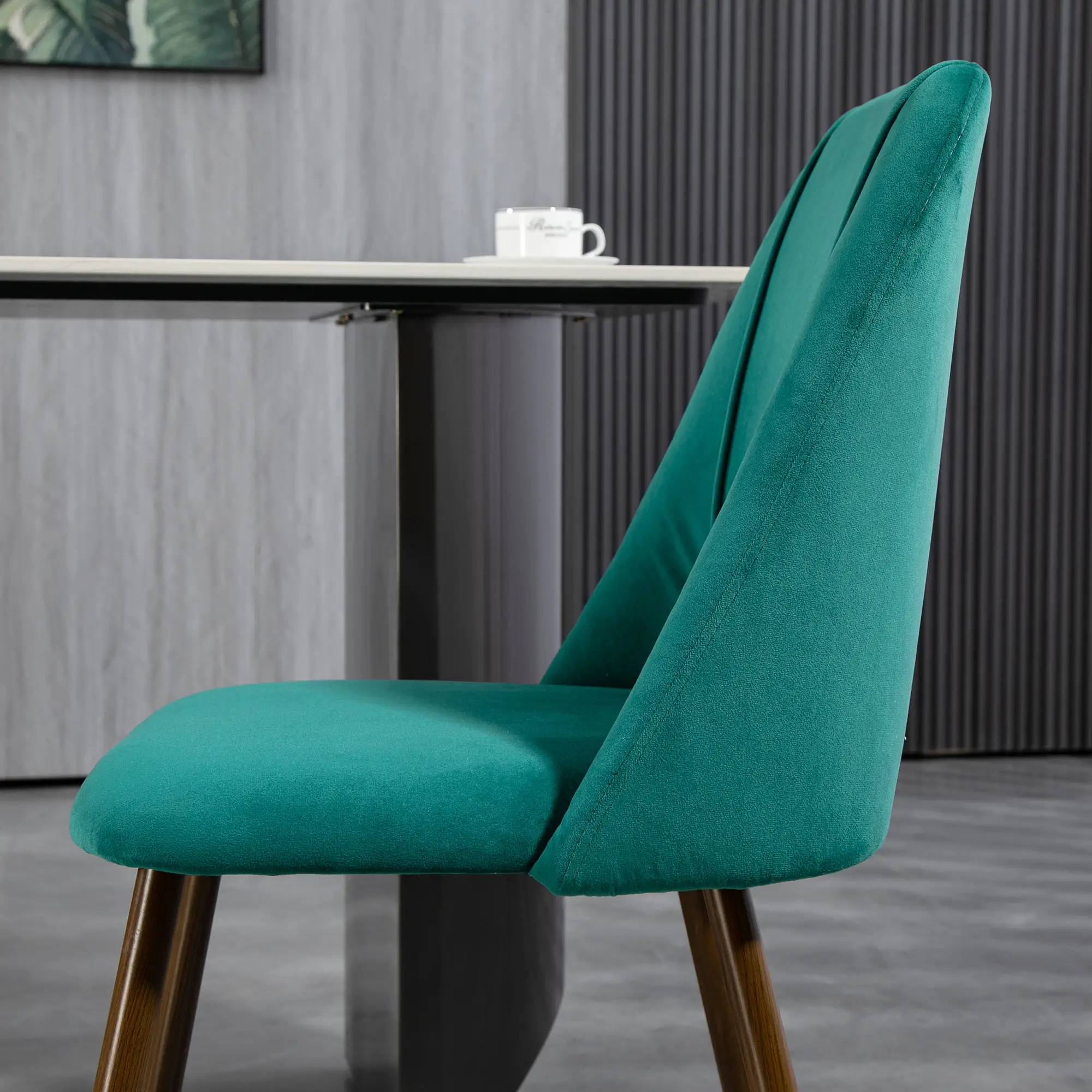 Upholstered Dining Chairs Set of 4, Velvet, Wood-Grain Steel Leg, Green - Image 10