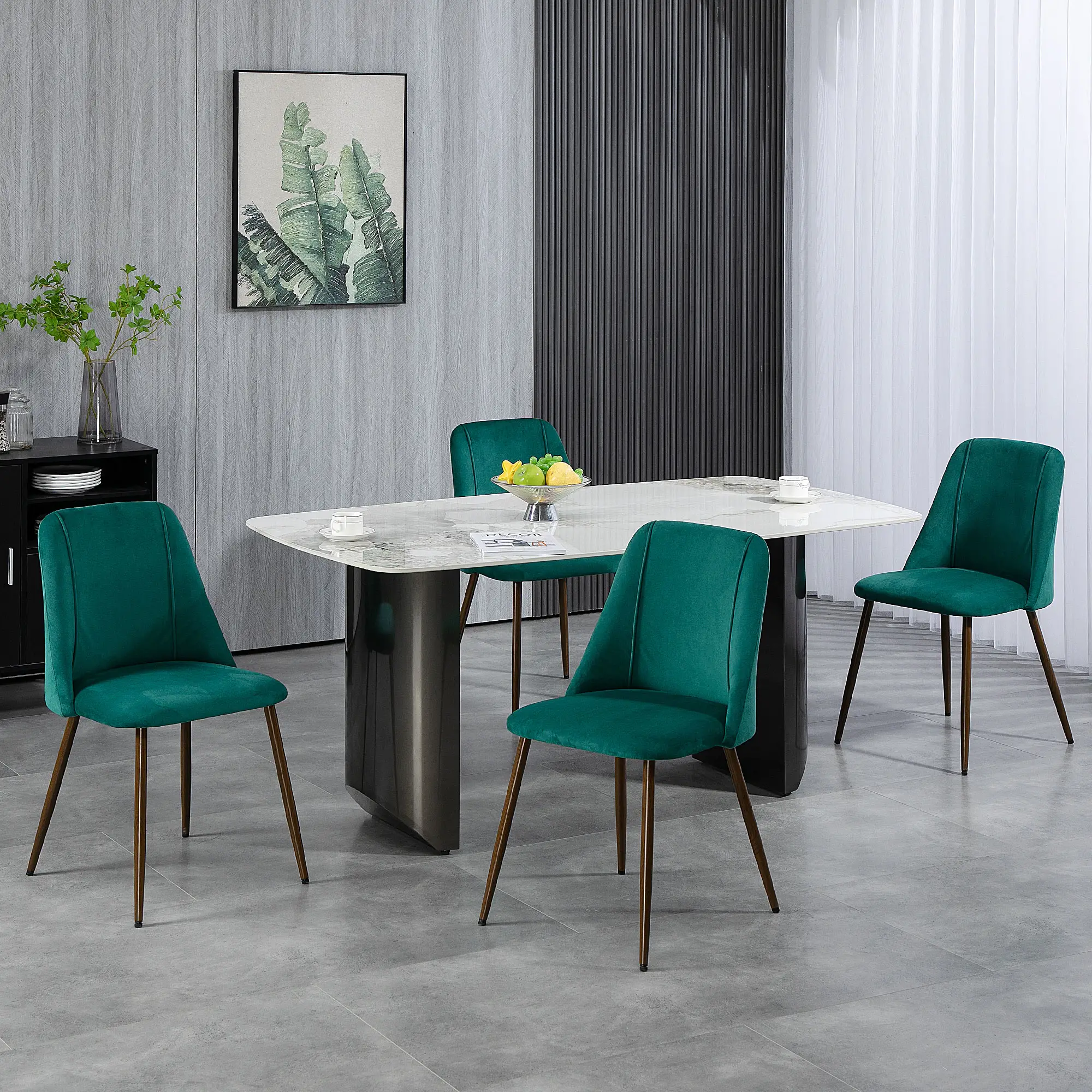 Upholstered Dining Chairs Set of 4, Velvet, Wood-Grain Steel Leg, Green - Image 2