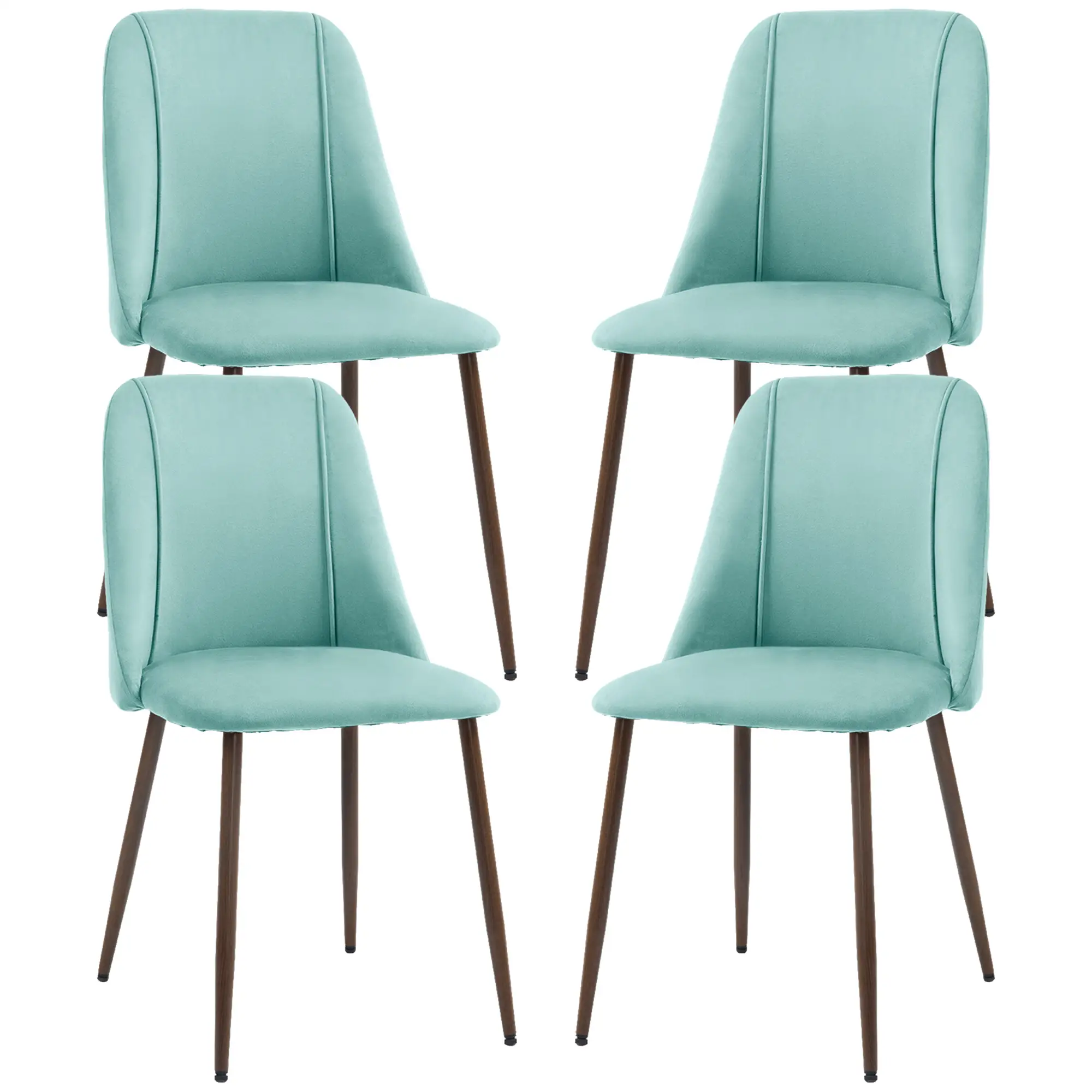 Upholstered Dining Chairs Set of 4, Velvet, Wood-Grain Steel Leg, Light Green