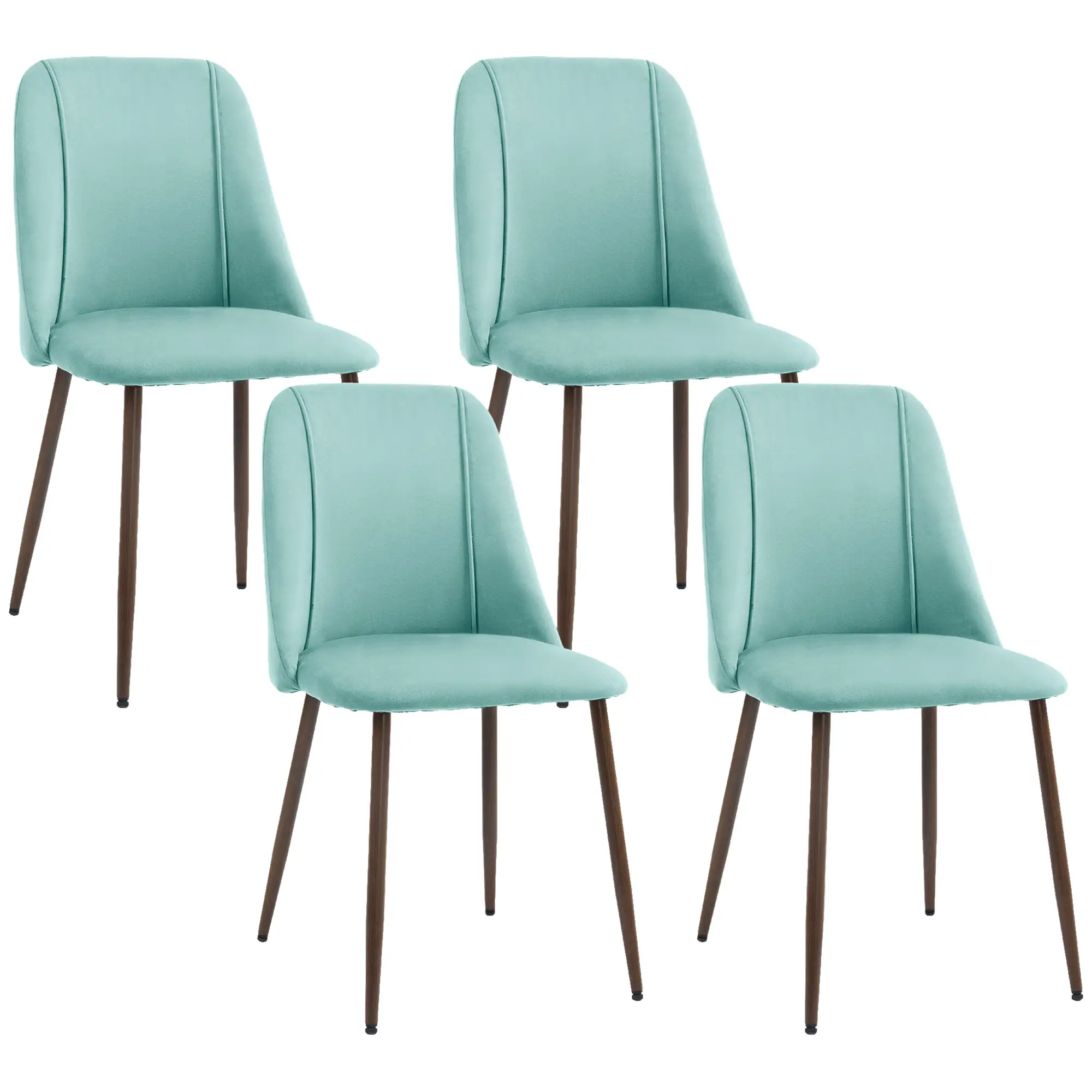 Upholstered Dining Chairs Set of 4, Velvet, Wood-Grain Steel Leg, Light Green - Image 11