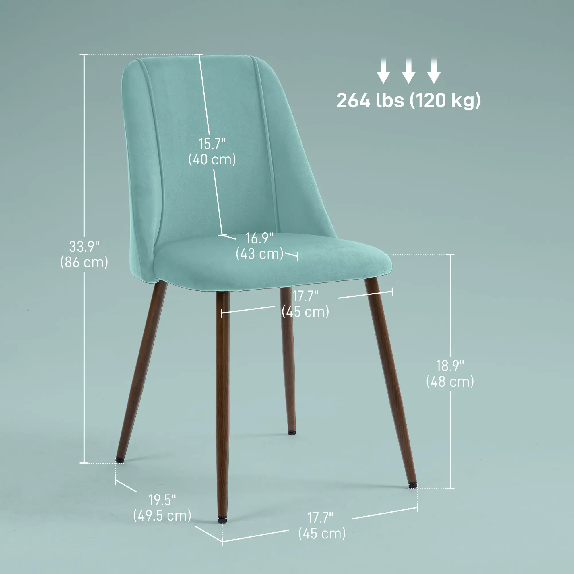 Upholstered Dining Chairs Set of 4, Velvet, Wood-Grain Steel Leg, Light Green - Image 3