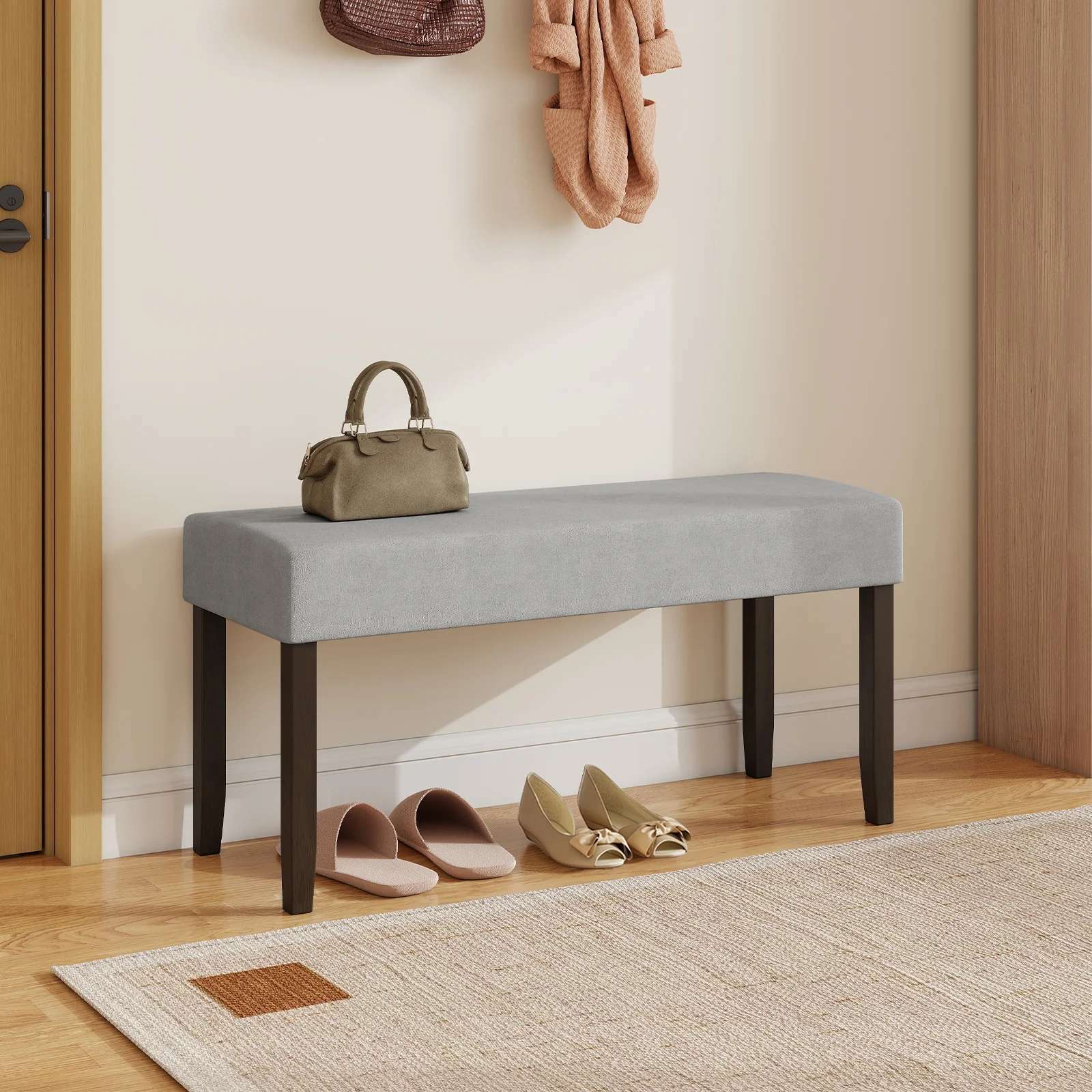 Upholstered Entryway Bench, With Padded Seat, Gray - Image 2