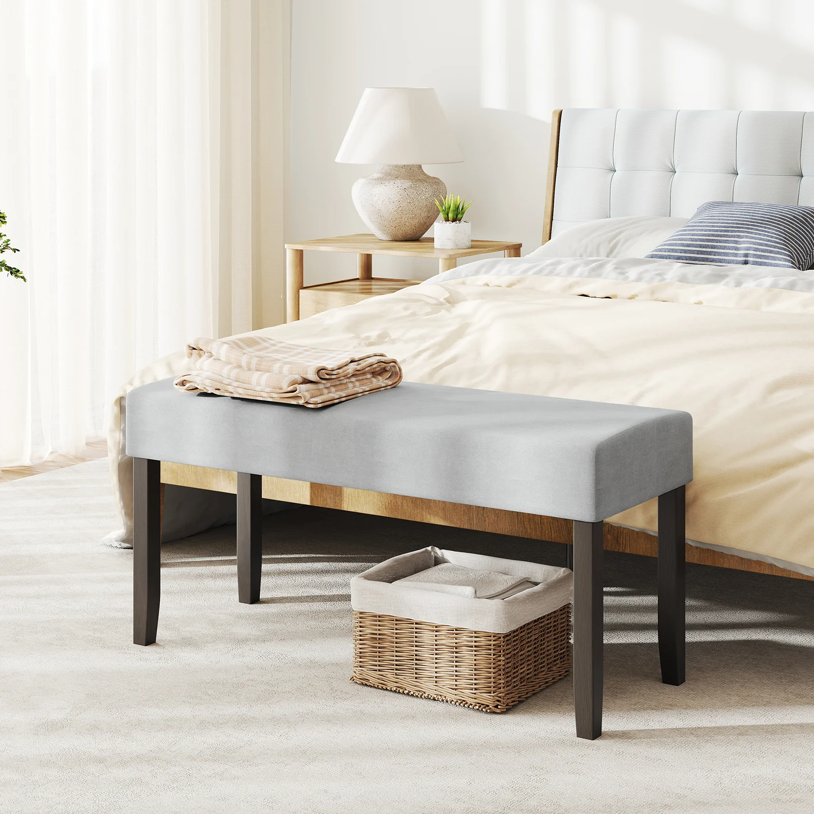 Upholstered Entryway Bench, With Padded Seat, Gray - Image 3
