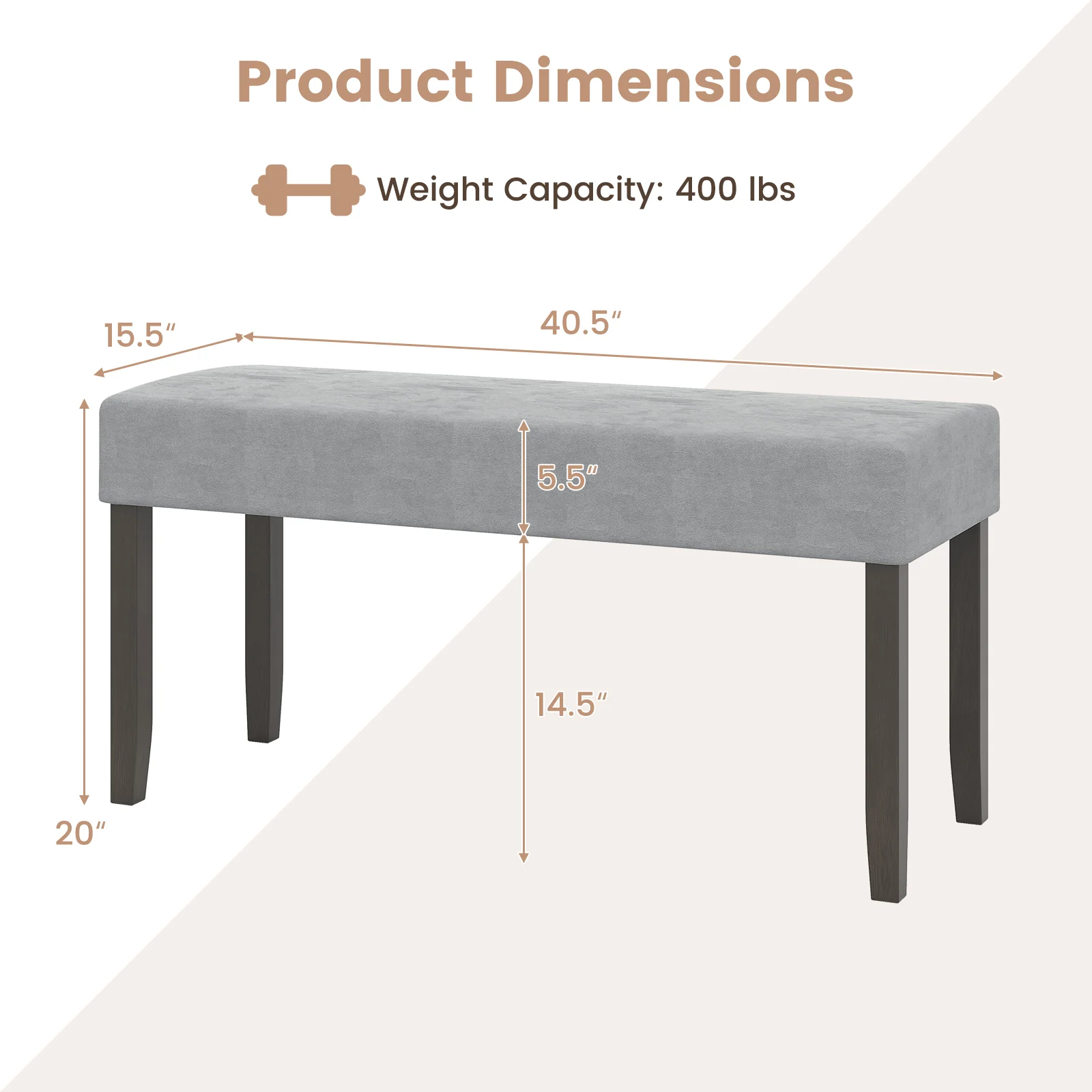 Upholstered Entryway Bench, With Padded Seat, Gray - Image 5