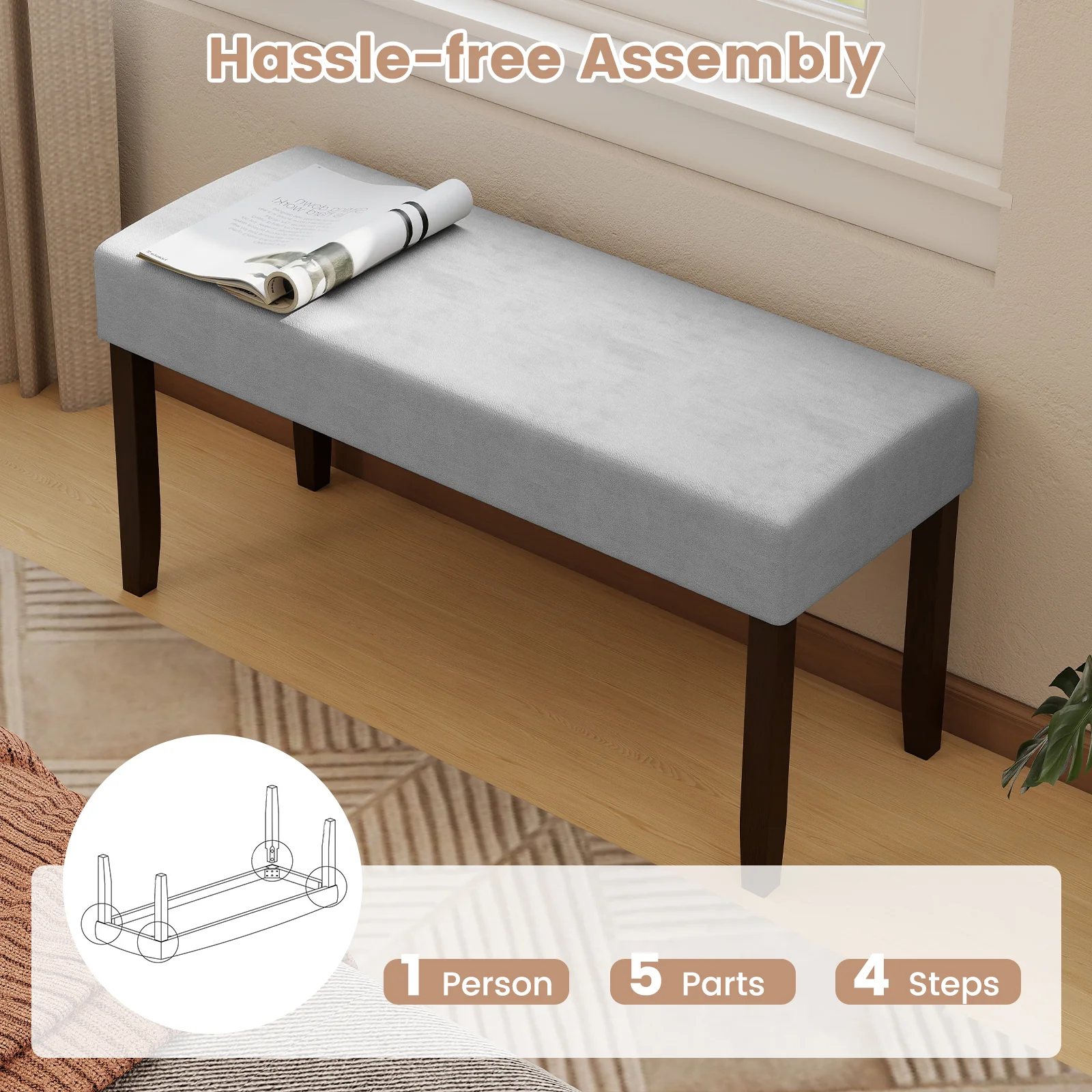 Upholstered Entryway Bench, With Padded Seat, Gray - Image 7