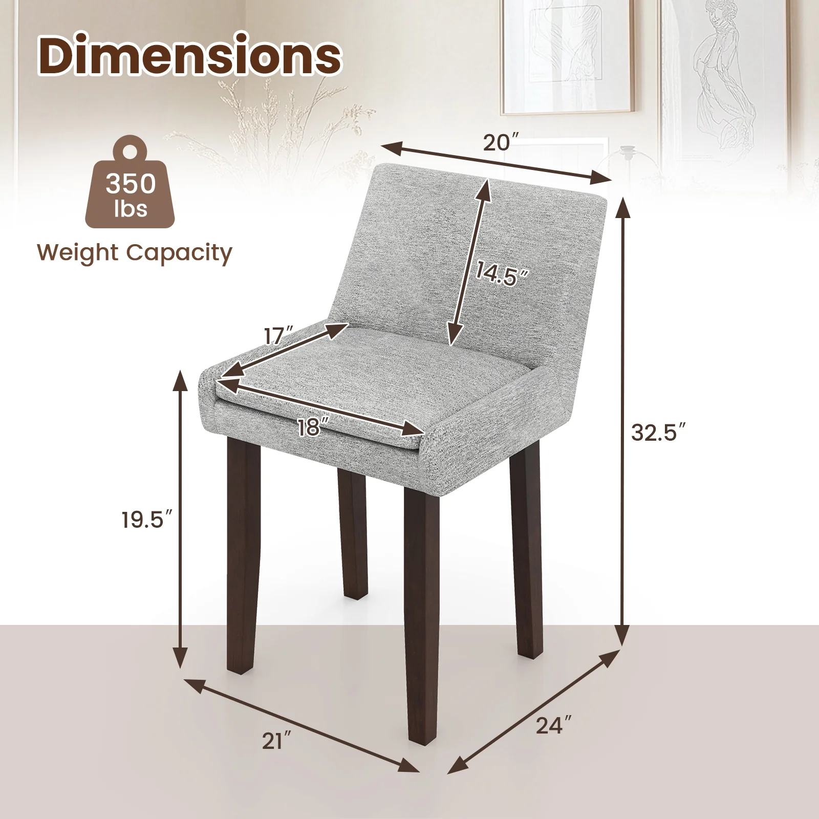 Upholstered Fabric Side Chair Set, 2 Piece, Gray - Image 5