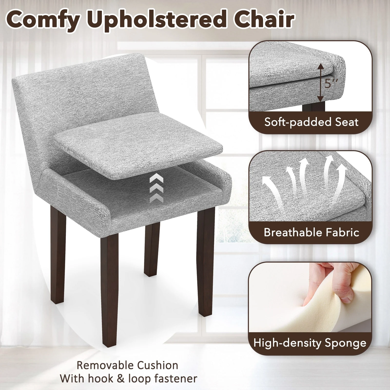 Upholstered Fabric Side Chair Set, 2 Piece, Gray - Image 6