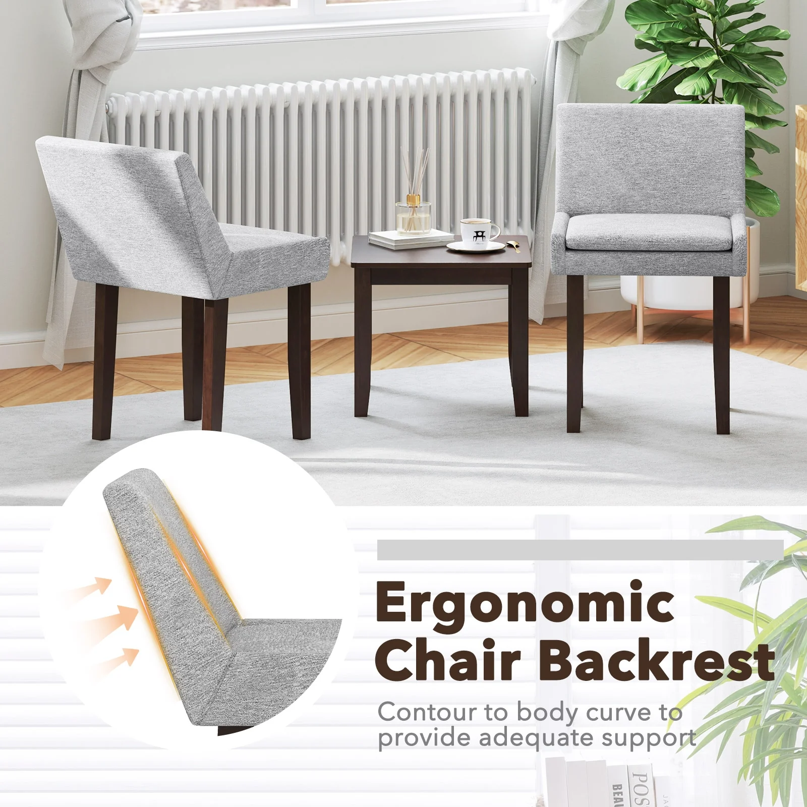 Upholstered Fabric Side Chair Set, 2 Piece, Gray - Image 8