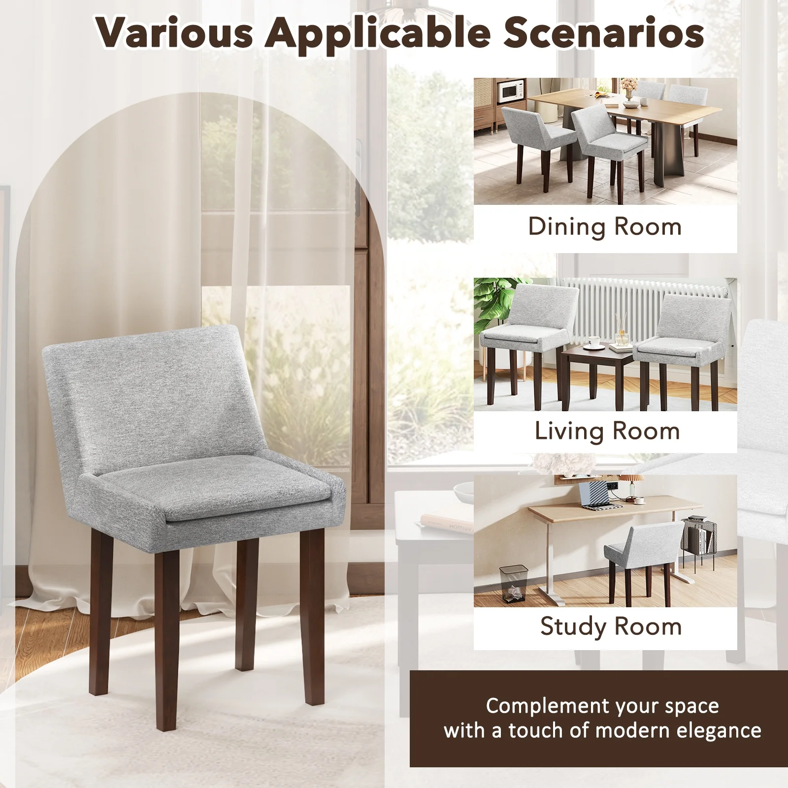 Upholstered Fabric Side Chair Set, 2 Piece, Gray - Image 9
