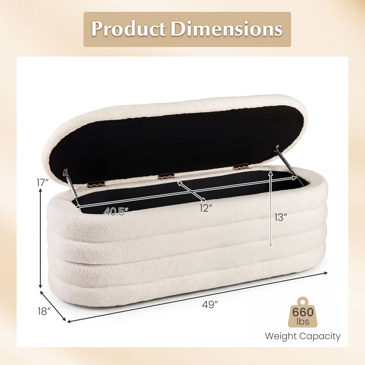 Upholstered Fabric Storage Ottoman Bench, White - Image 5