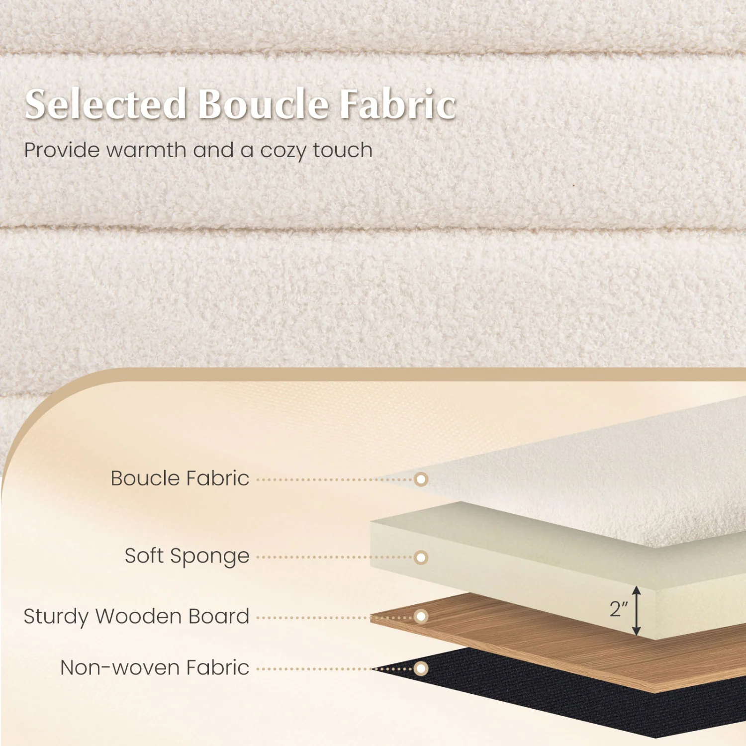 Upholstered Fabric Storage Ottoman Bench, White - Image 8