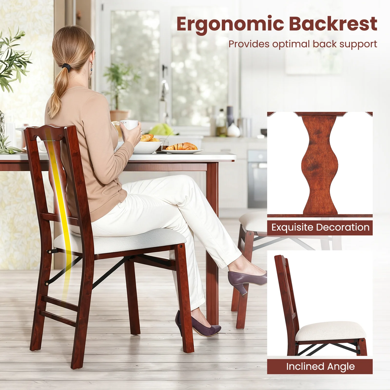 Upholstered Folding Chairs, Set of 2, Comfy Padded Seats, Beige - Image 10