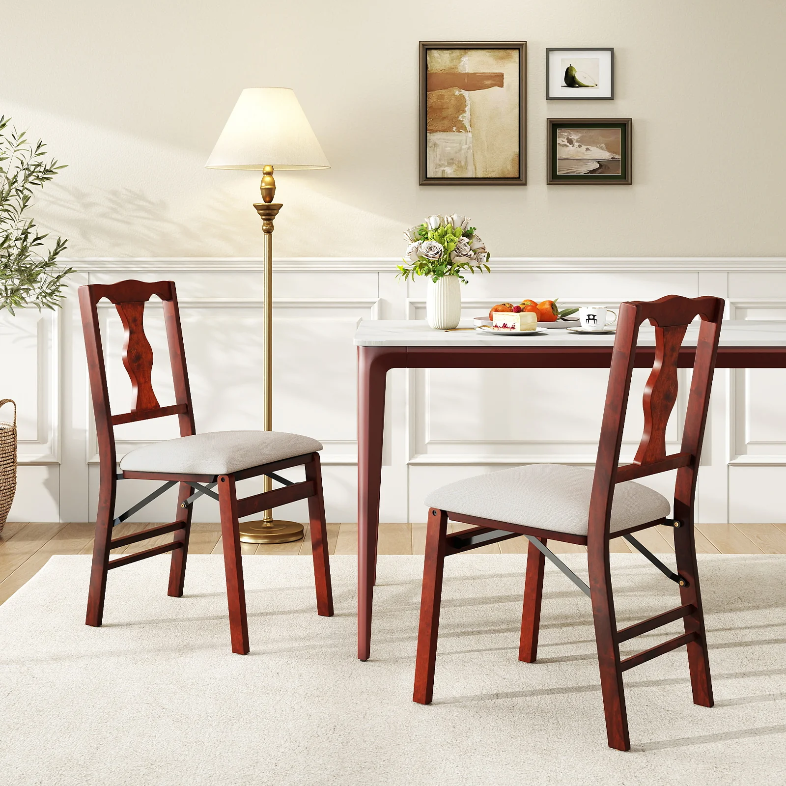 Upholstered Folding Chairs, Set of 2, Comfy Padded Seats, Beige - Image 2