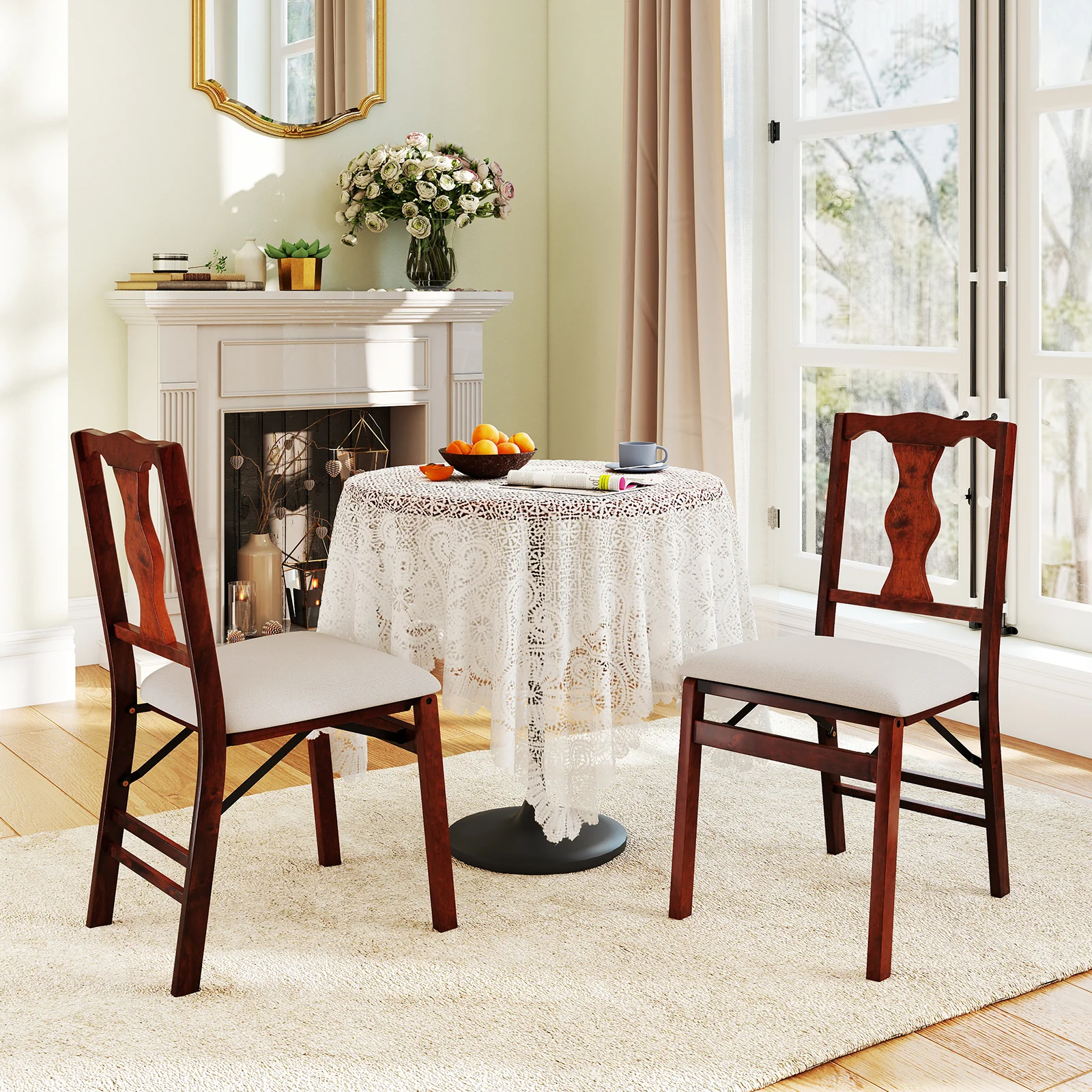 Upholstered Folding Chairs, Set of 2, Comfy Padded Seats, Beige - Image 3