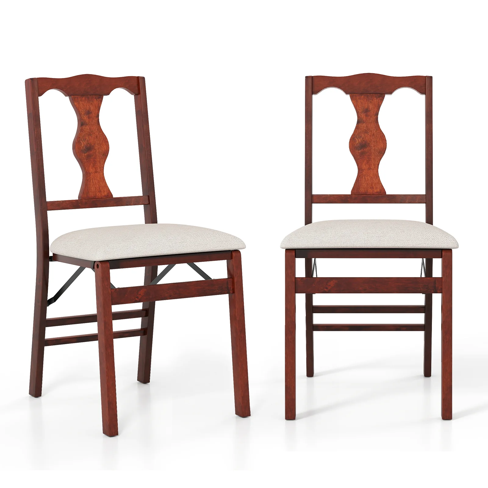 Upholstered Folding Chairs, Set of 2, Comfy Padded Seats, Beige - Image 5