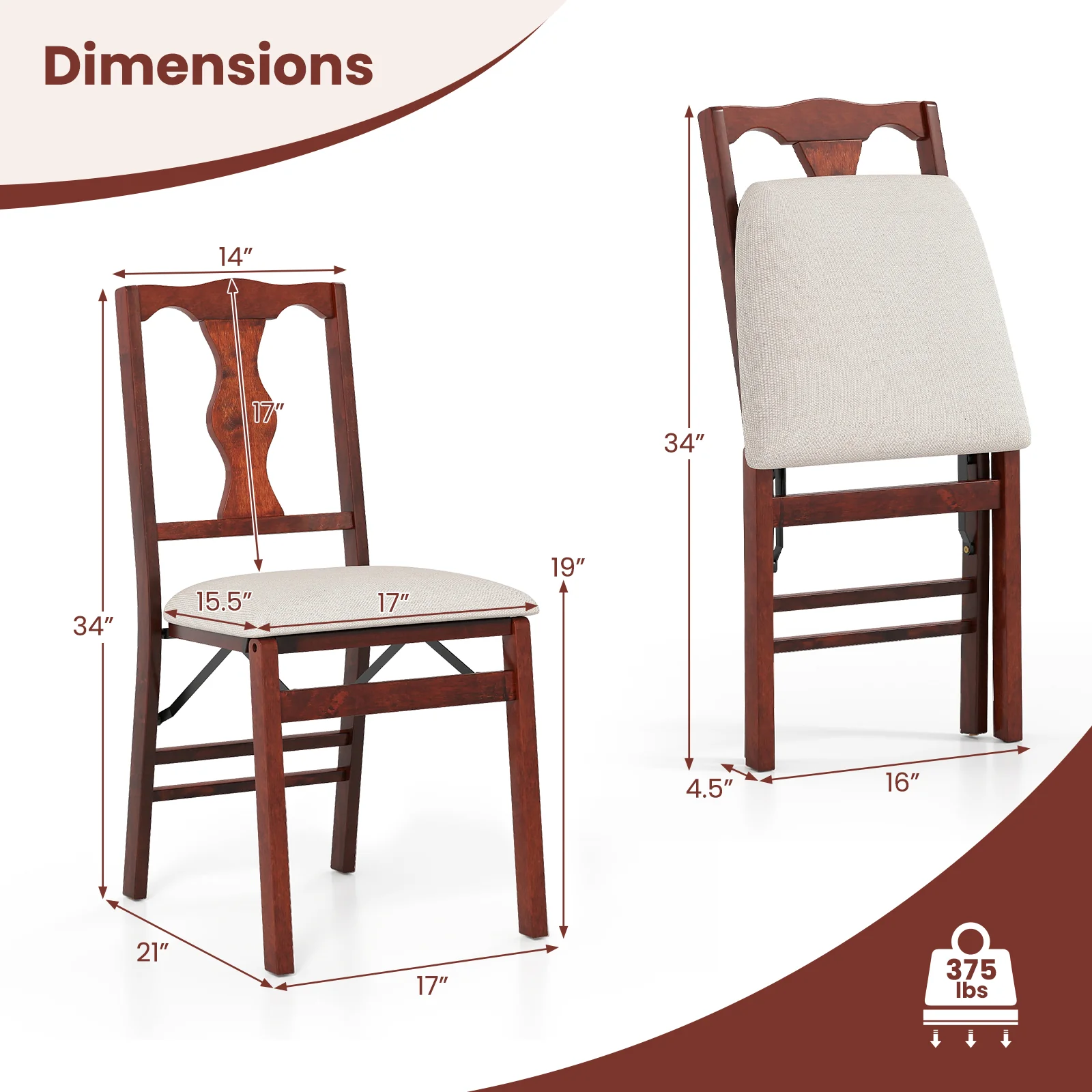 Upholstered Folding Chairs, Set of 2, Comfy Padded Seats, Beige - Image 6