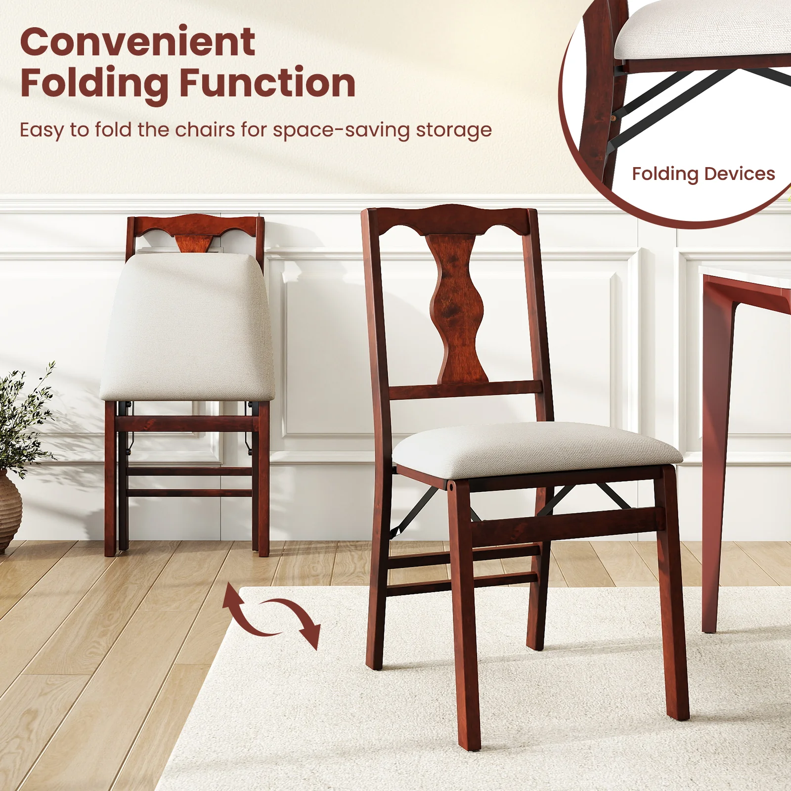 Upholstered Folding Chairs, Set of 2, Comfy Padded Seats, Beige - Image 9