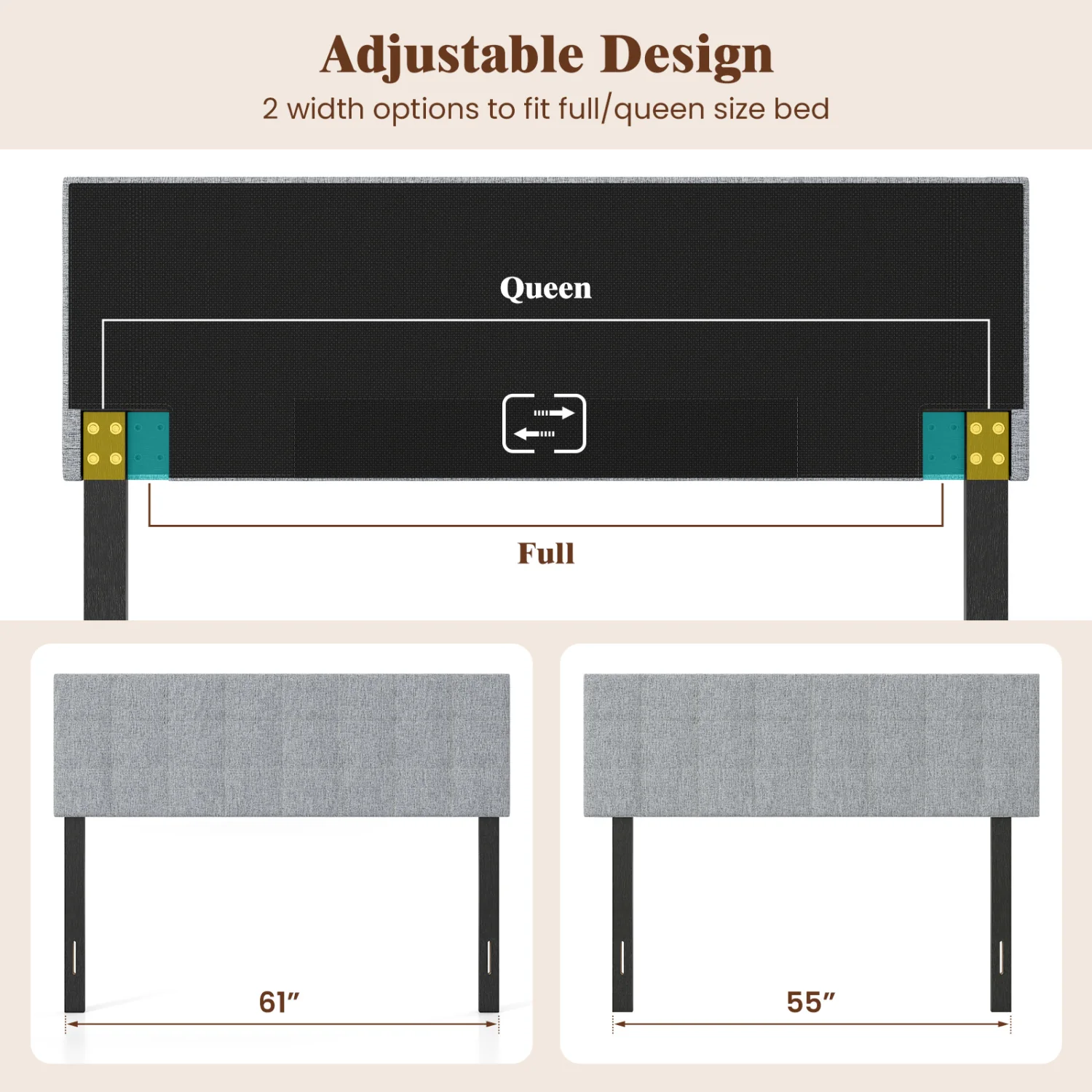 Upholstered Headboard, Queen/Full, Quilted Grid Linen, Gray - Image 8