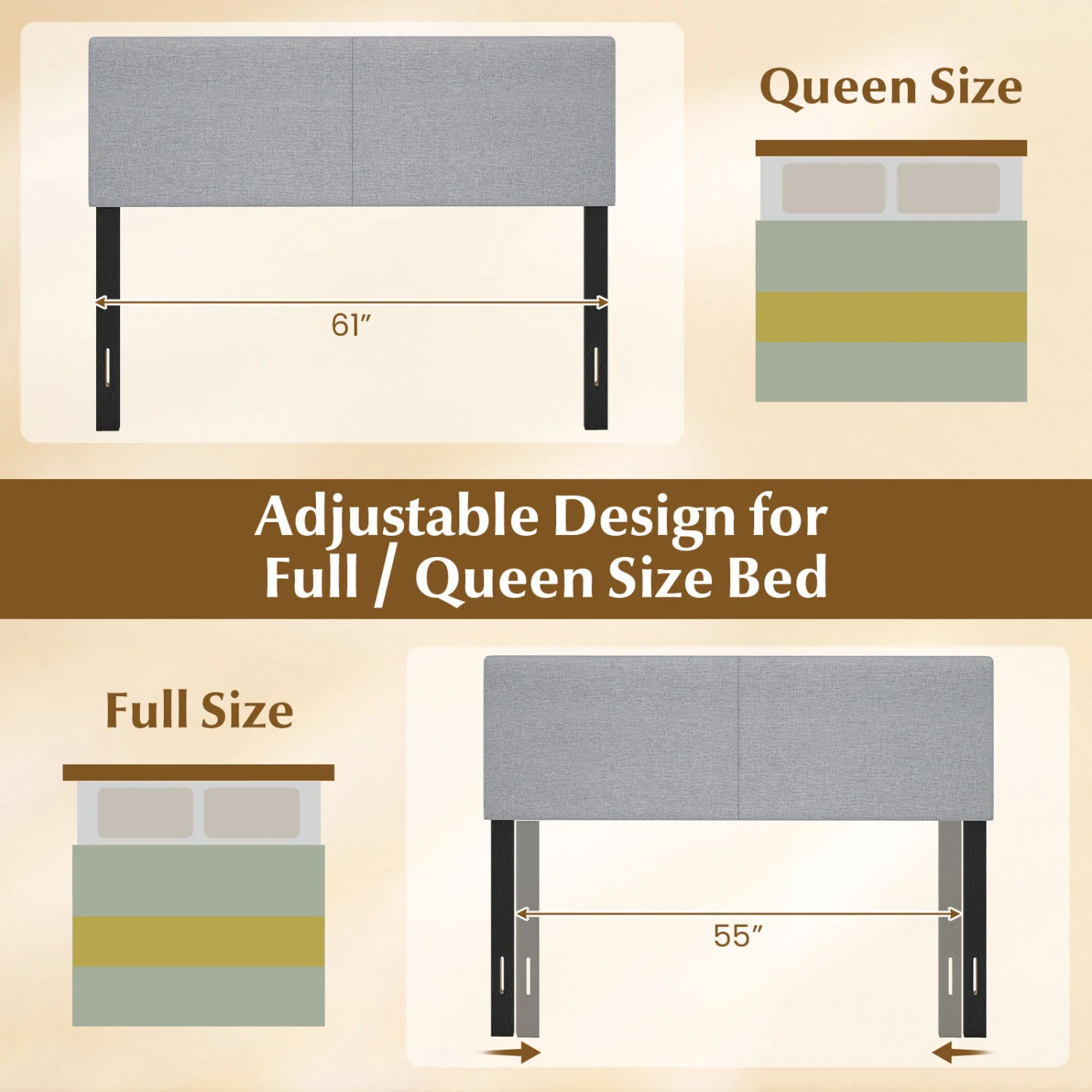 Upholstered Headboard, Queen/Full, Quilted Linen, Gray - Image 8
