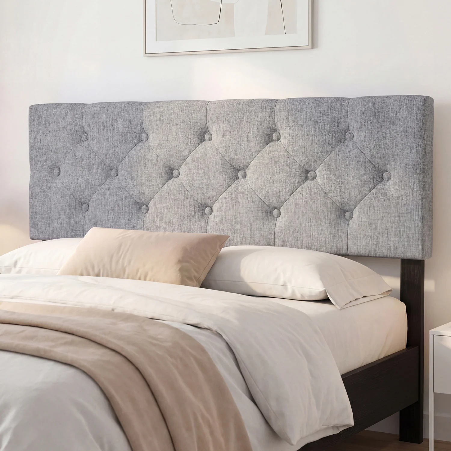 Upholstered Headboard Queen/Full, Tufted Linen, Gray - Image 6