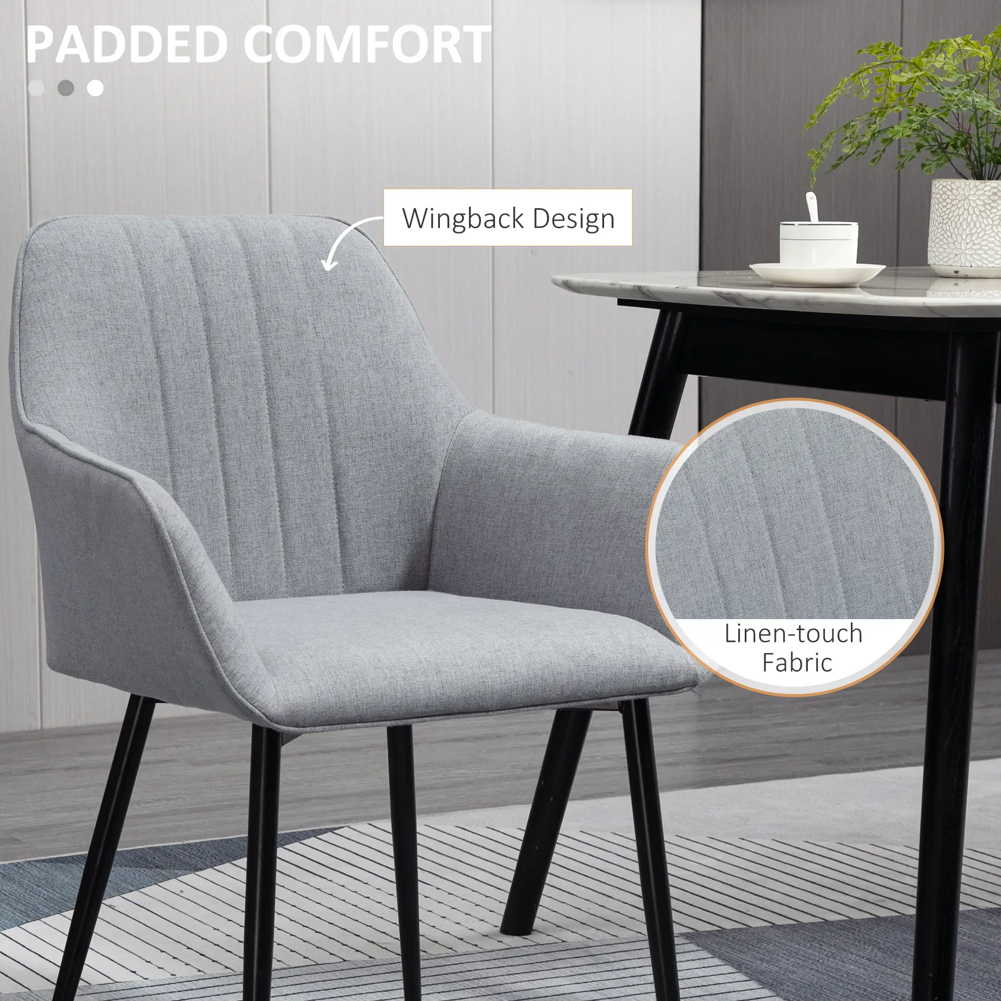 Upholstered Linen Dining Chairs, Set of 2, Metal Legs, Light Grey - Image 5