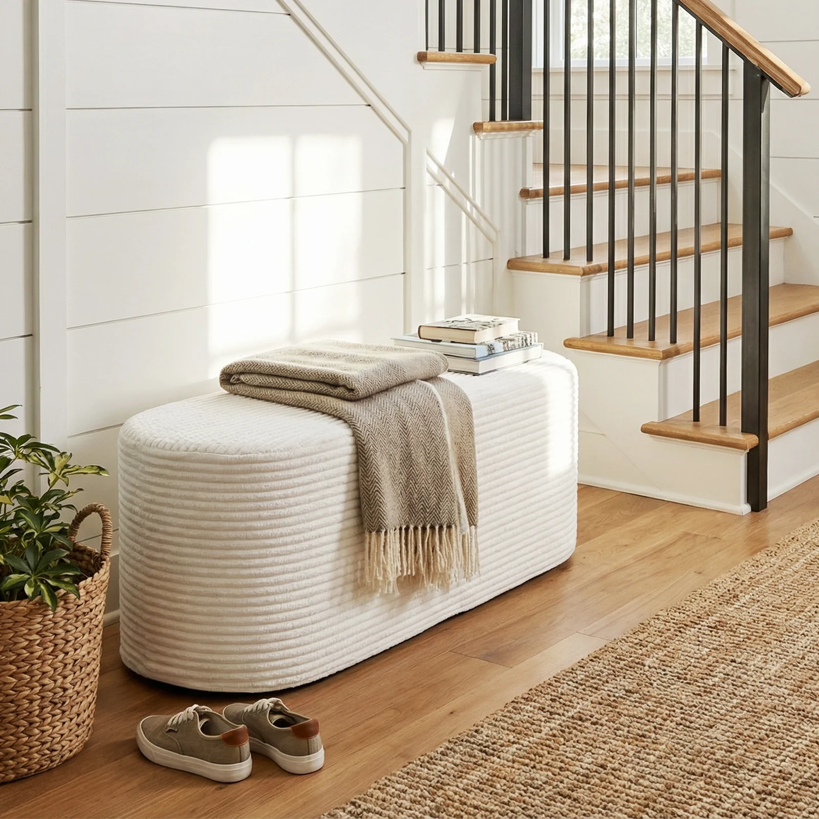 Upholstered Ottoman Bench with High-Density Sponge, Beige - Image 6