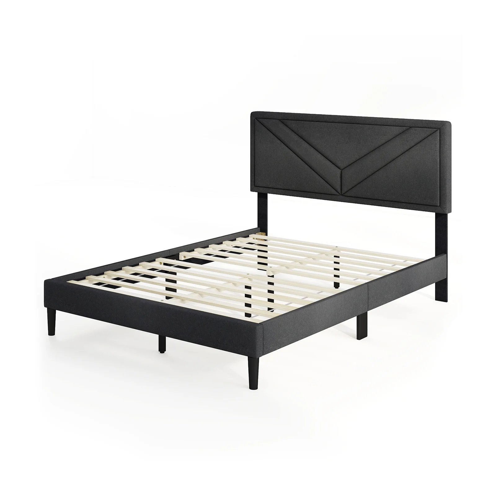 Upholstered Platform Bed With Tufted Headboard, Full Size, Gray - Image 4
