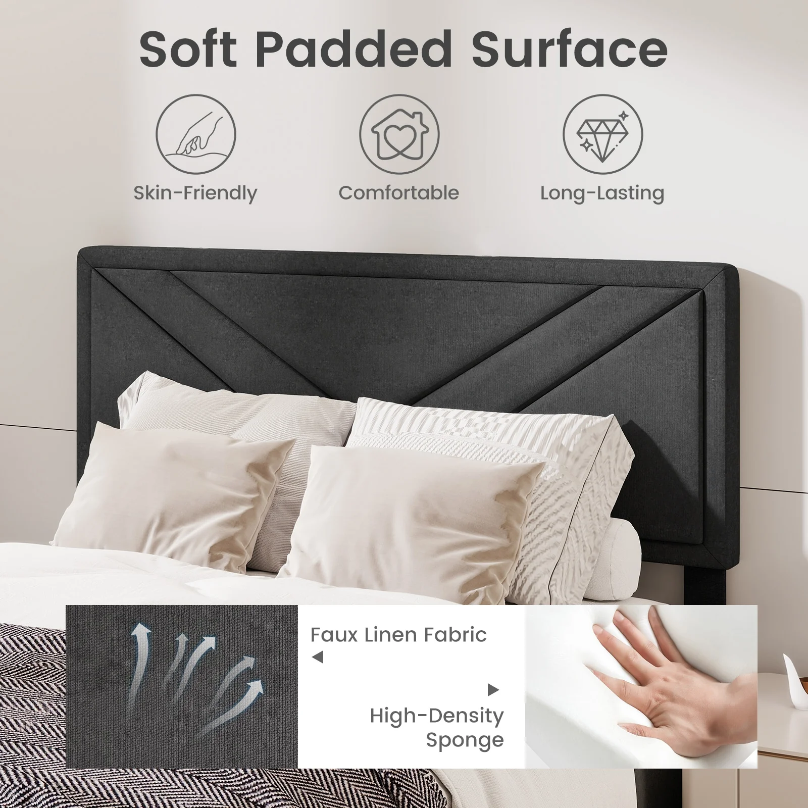 Upholstered Platform Bed With Tufted Headboard, Full Size, Gray - Image 7