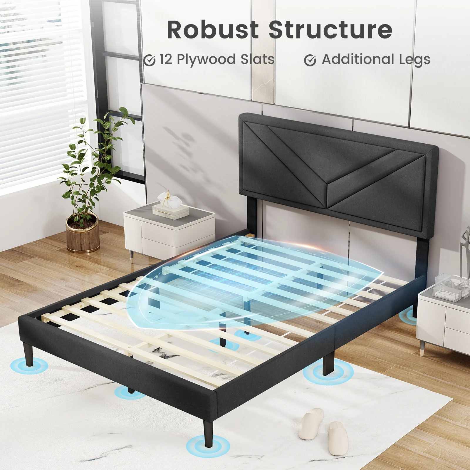 Upholstered Platform Bed With Tufted Headboard, Full Size, Gray - Image 8