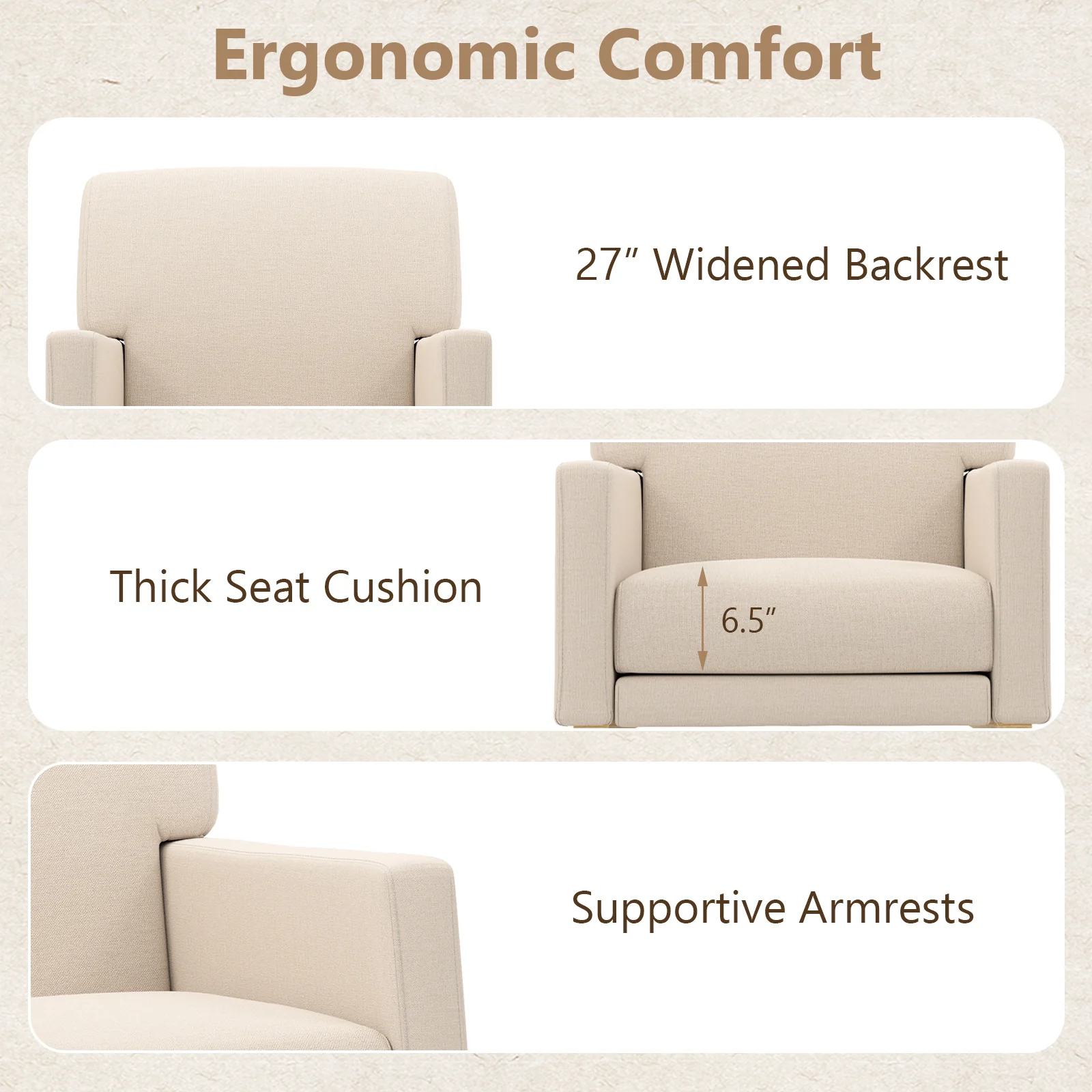 Upholstered Rocking Chair, Solid Wood Base, Beige - Image 10