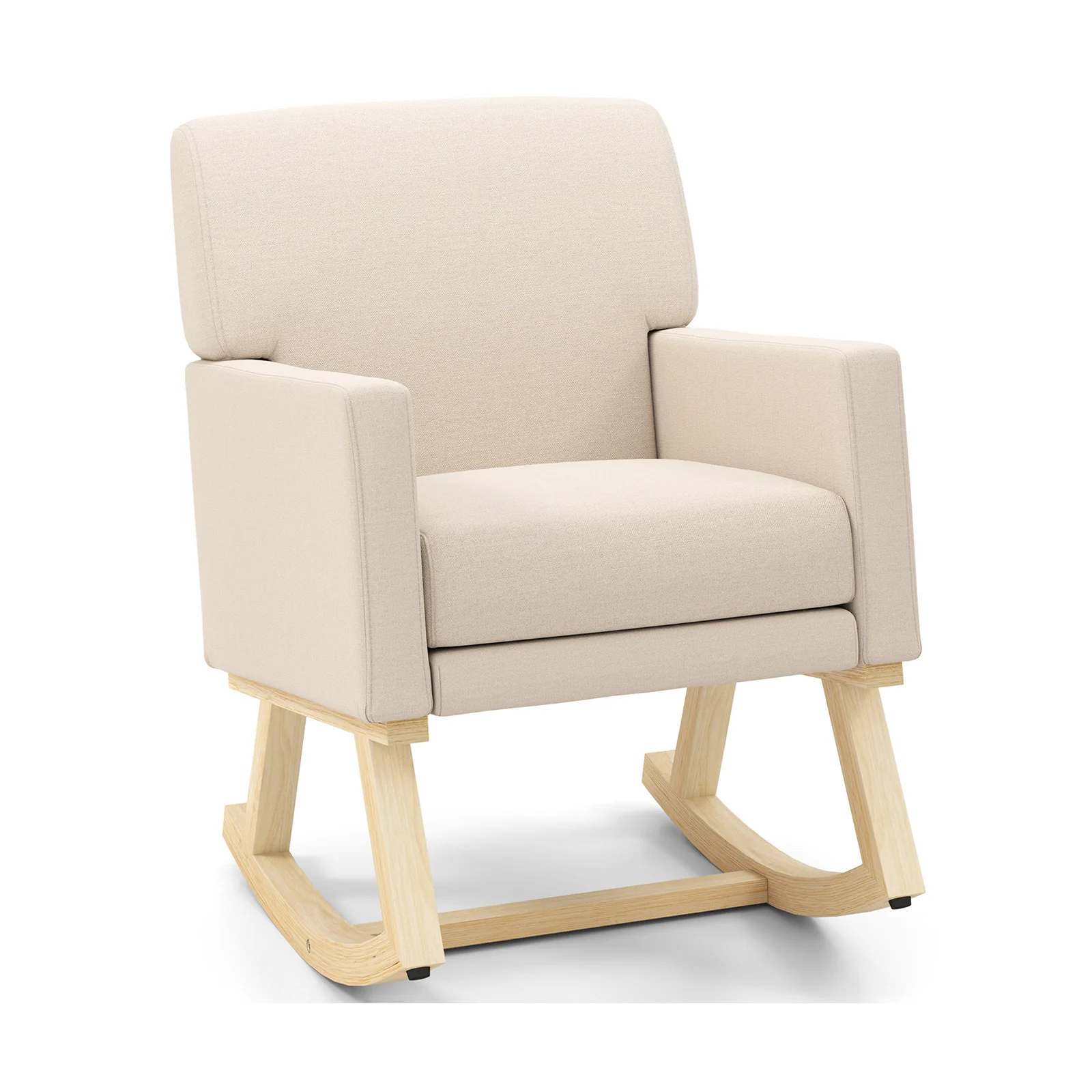 Upholstered Rocking Chair, Solid Wood Base, Beige - Image 4