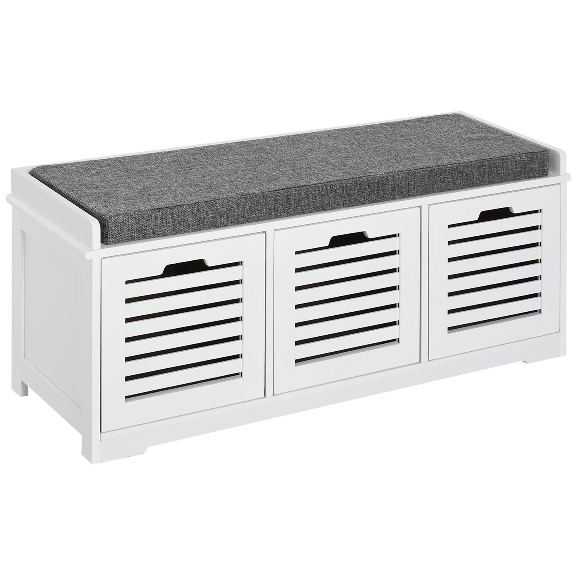 Upholstered Shoe Cabinet Bench, 3 Drawer Storage, White