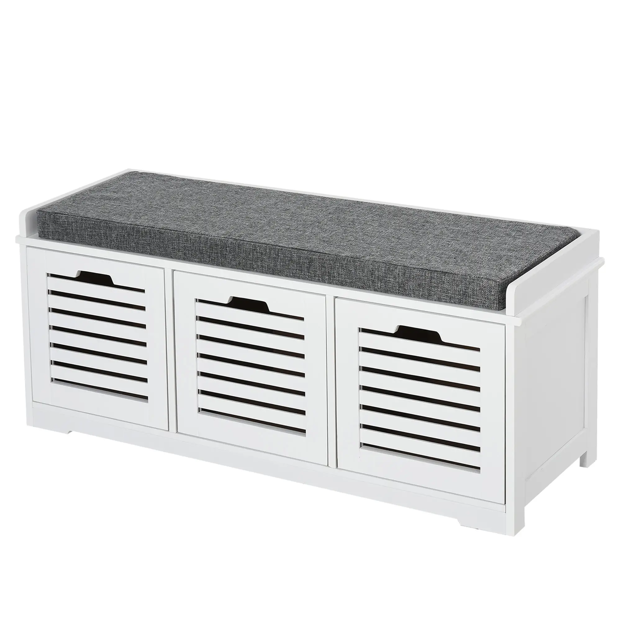 Upholstered Shoe Cabinet Bench, 3 Drawer Storage, White - Image 11