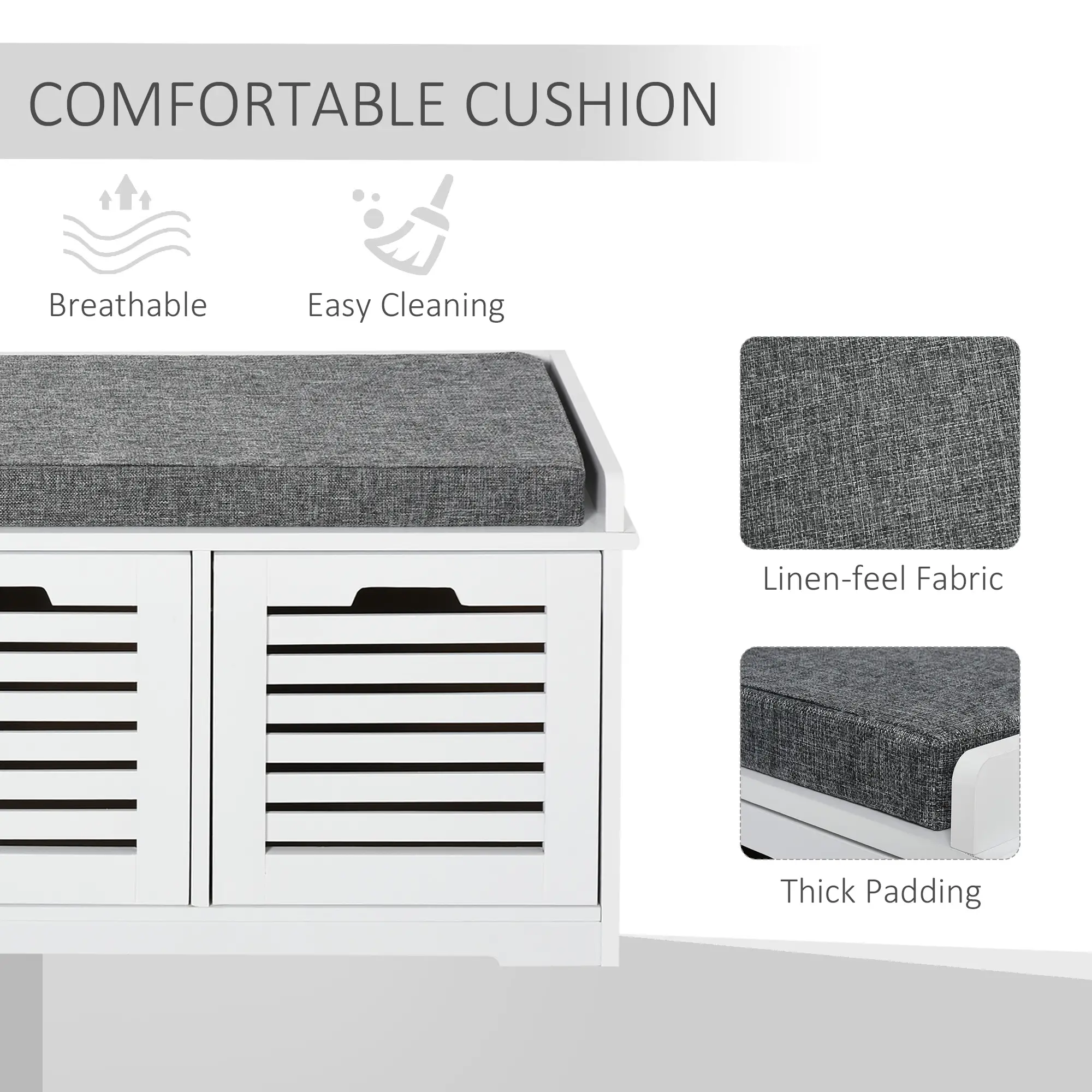 Upholstered Shoe Cabinet Bench, 3 Drawer Storage, White - Image 5