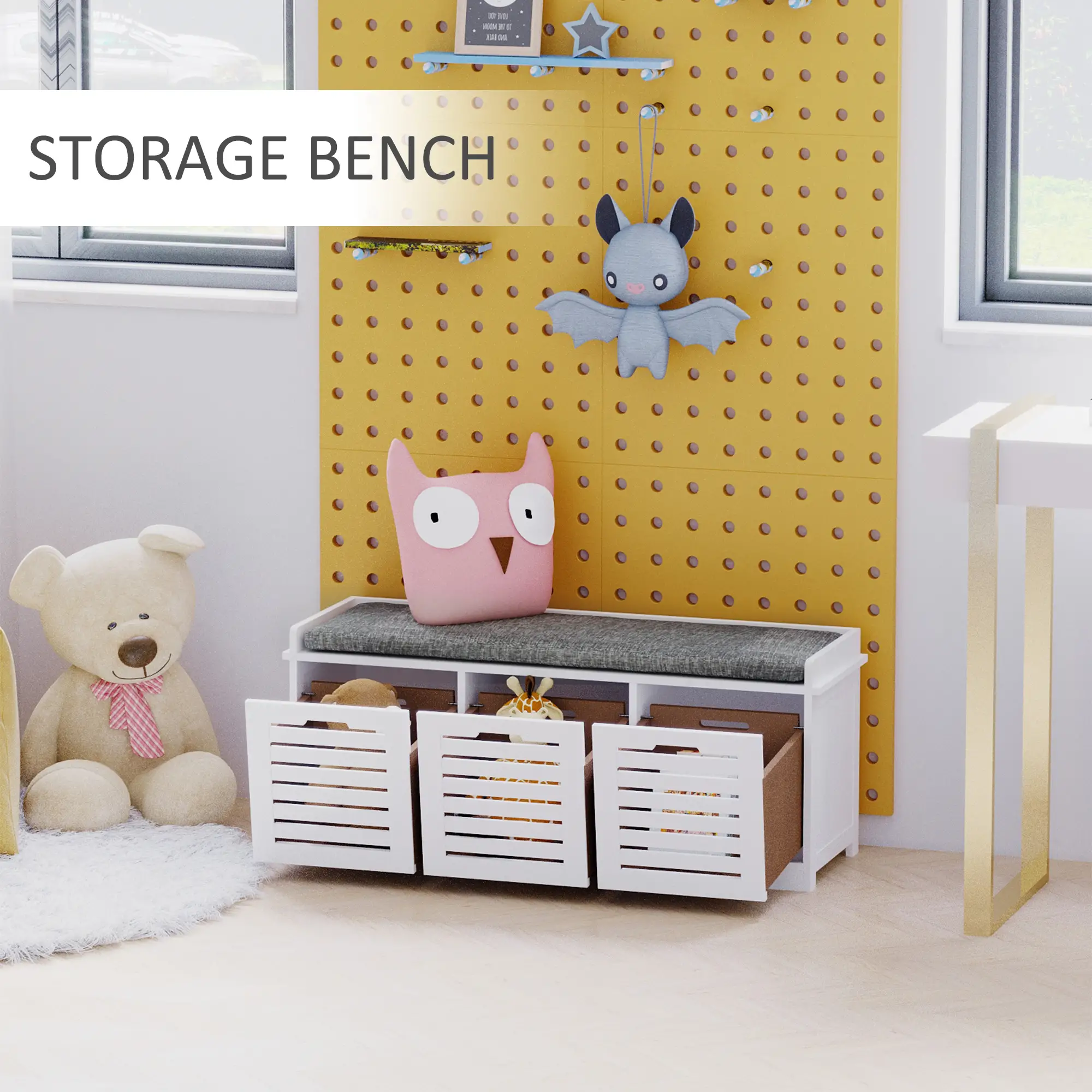 Upholstered Shoe Cabinet Bench, 3 Drawer Storage, White - Image 7
