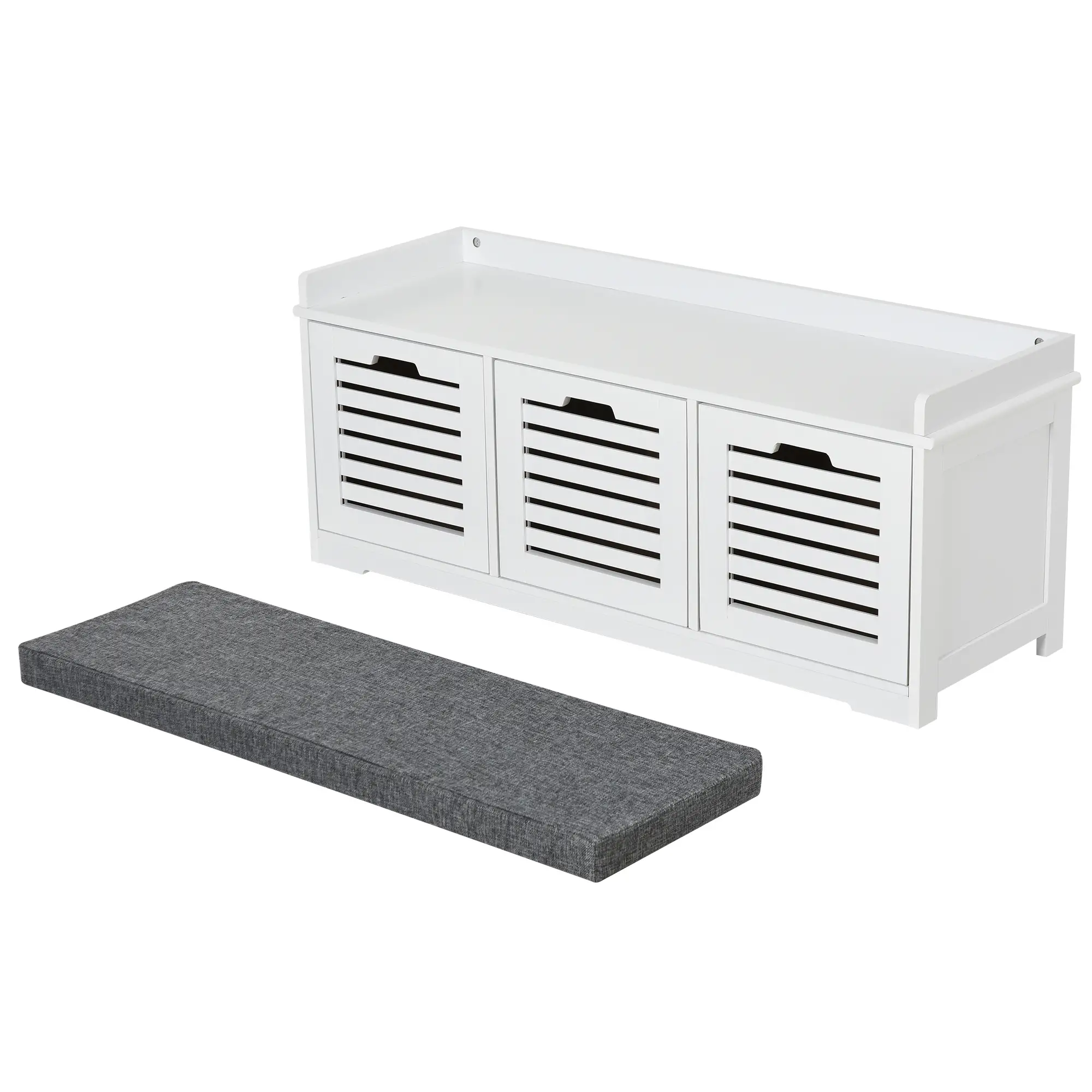 Upholstered Shoe Cabinet Bench, 3 Drawer Storage, White - Image 9