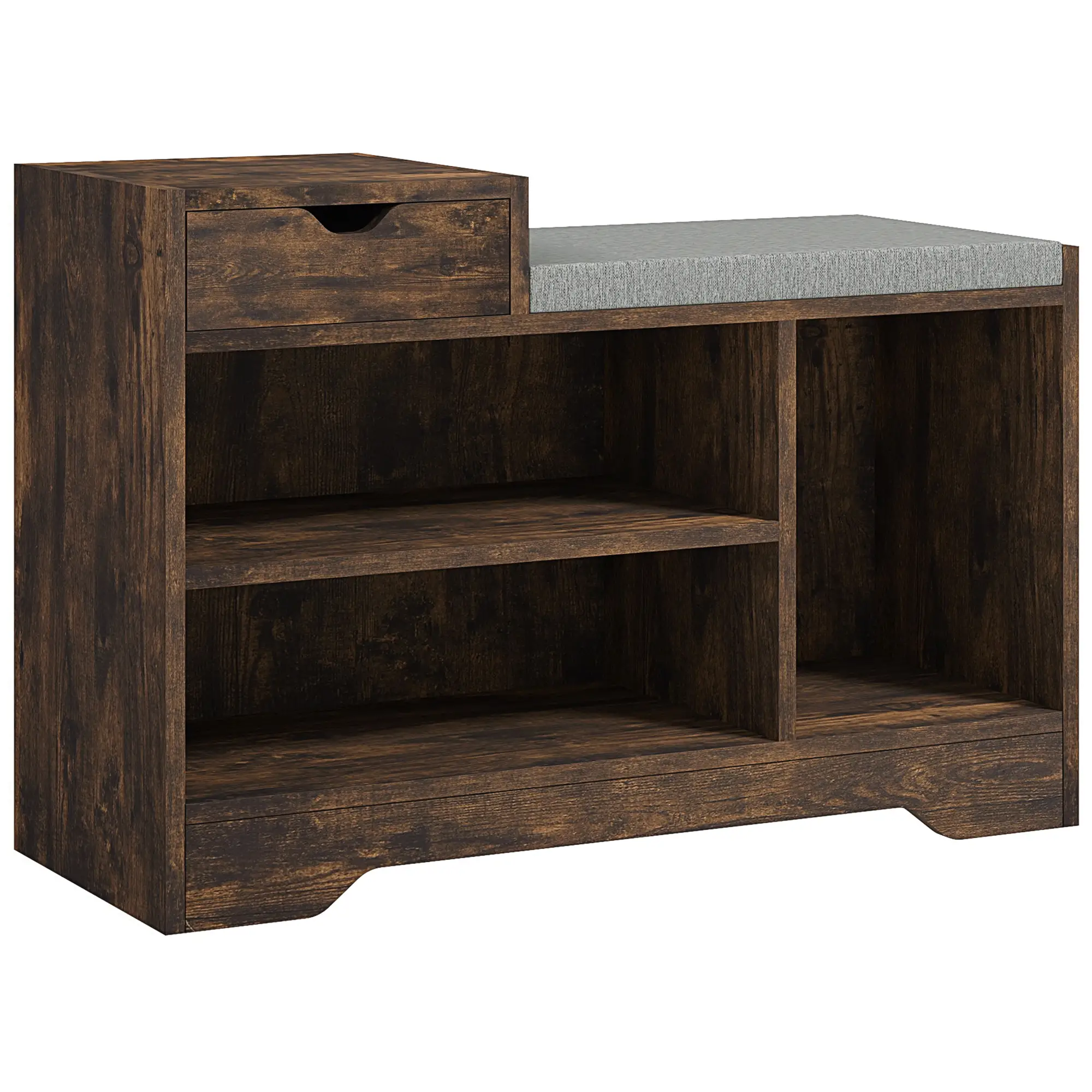 Upholstered Shoe Storage Bench, Seat, Drawer, 3 Shelves, Brown - Image 11